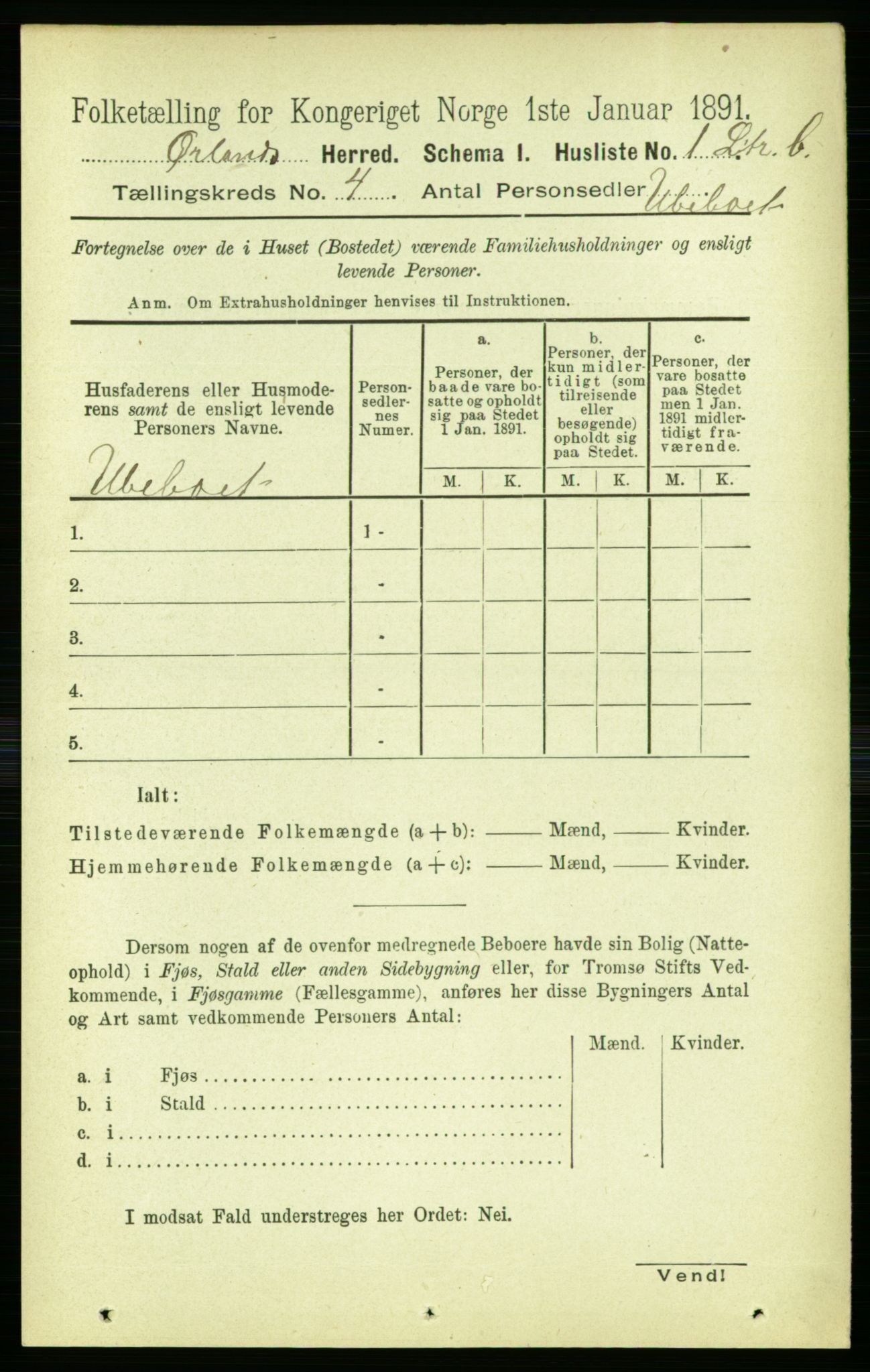 RA, 1891 census for 1621 Ørland, 1891, p. 1257