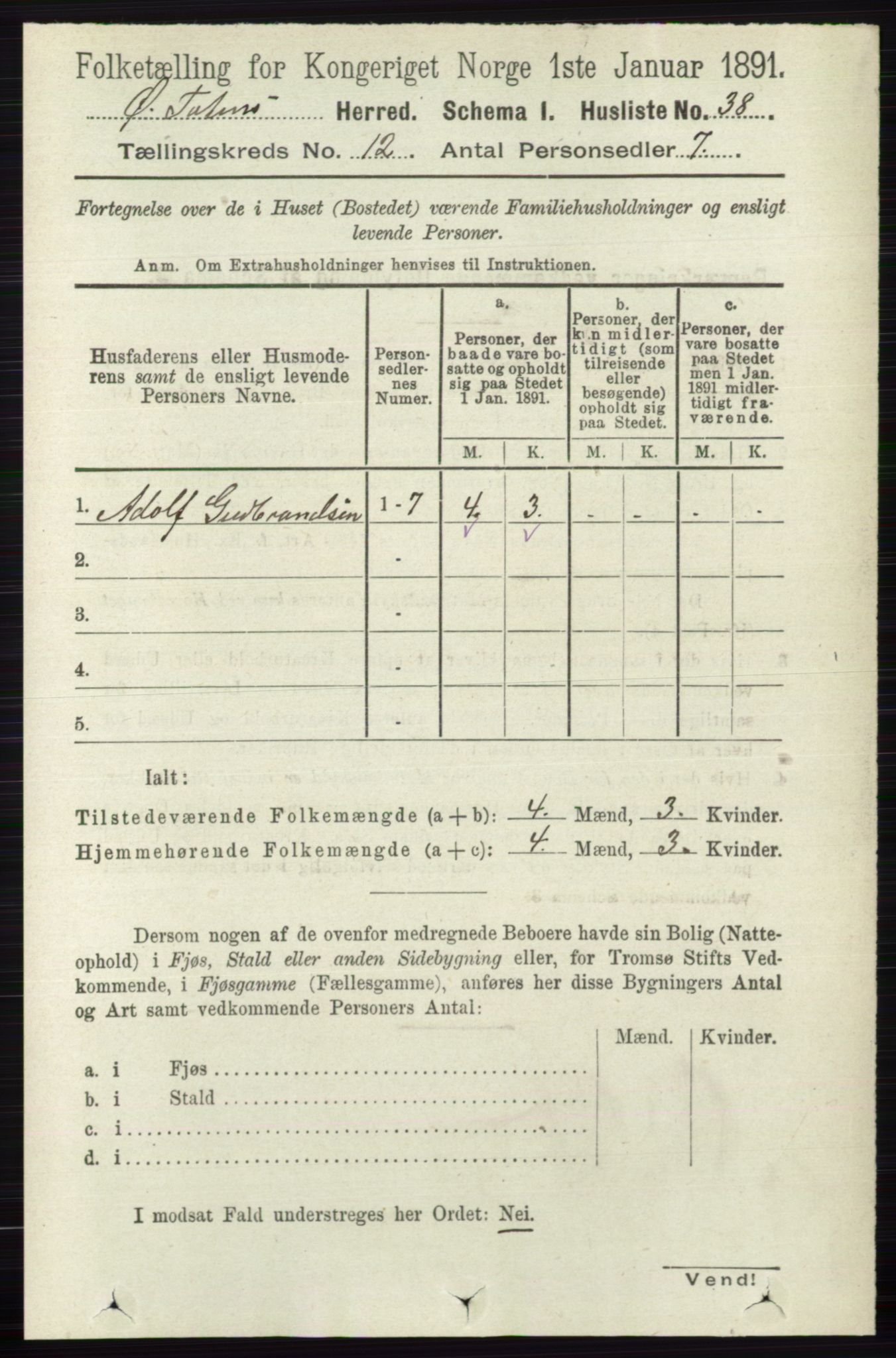 RA, 1891 census for 0528 Østre Toten, 1891, p. 7691