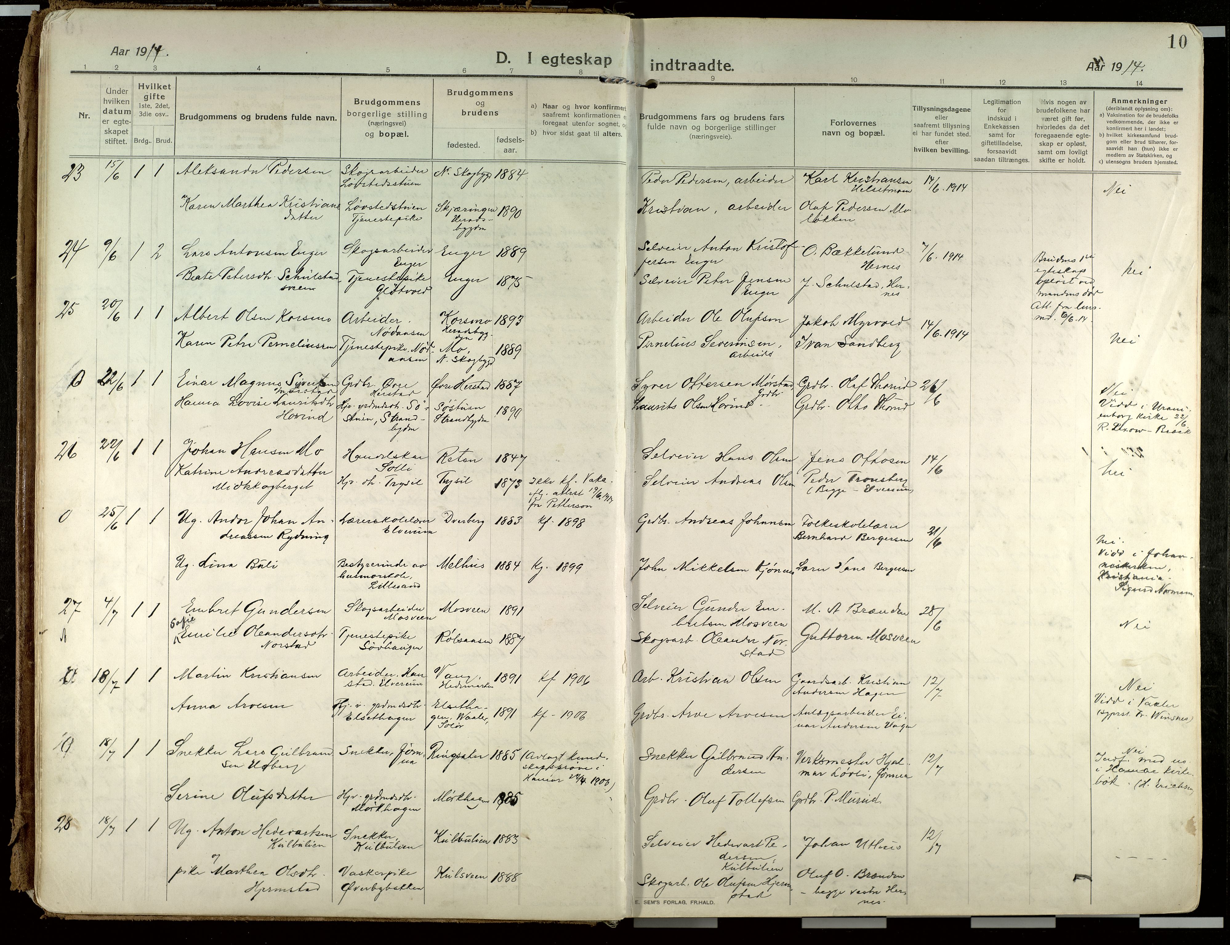 Elverum prestekontor, AV/SAH-PREST-044/H/Ha/Haa/L0021: Parish register (official) no. 21, 1913-1928, p. 10