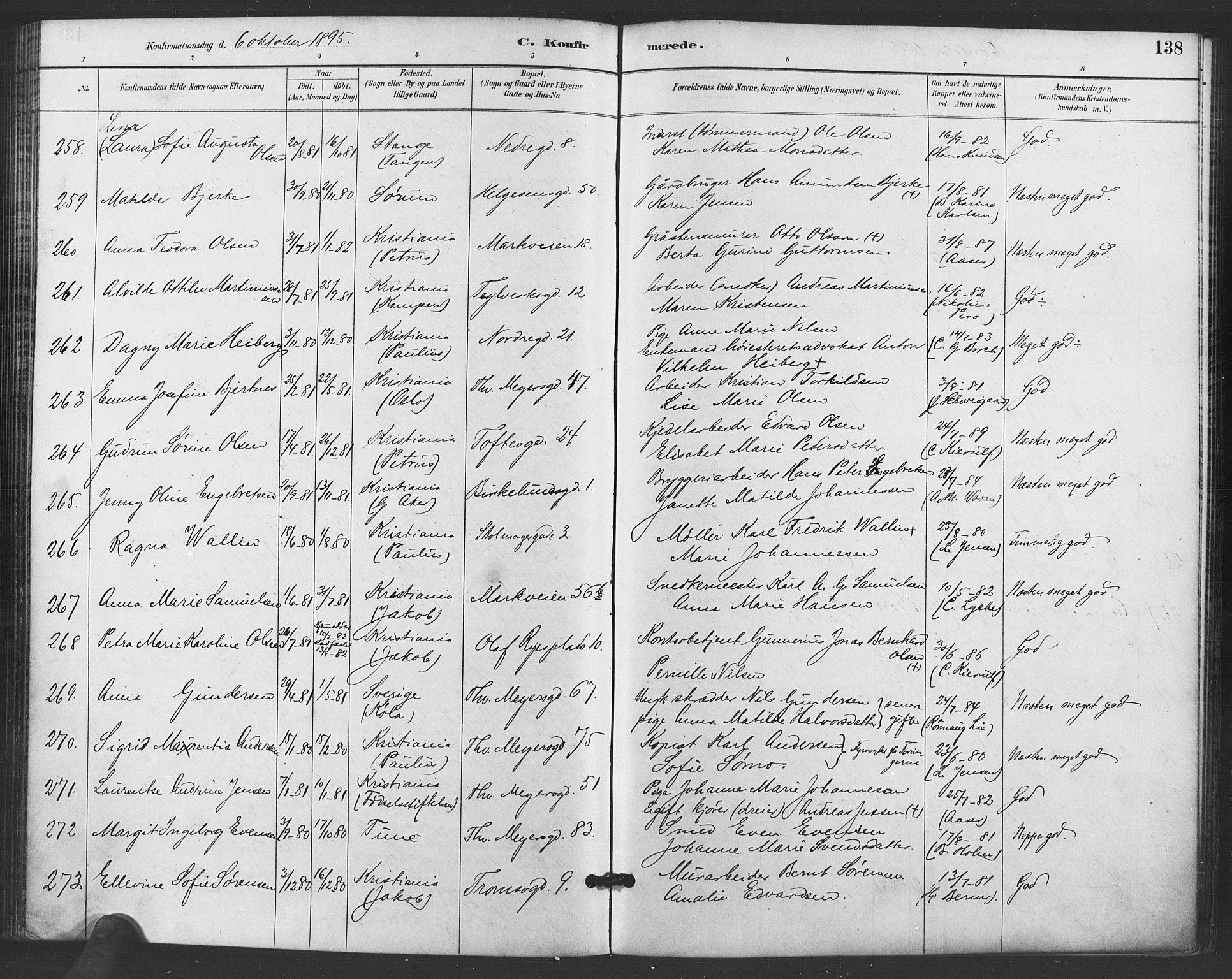 Paulus prestekontor Kirkebøker, AV/SAO-A-10871/F/Fa/L0006: Parish register (official) no. 6, 1889-1896, p. 138