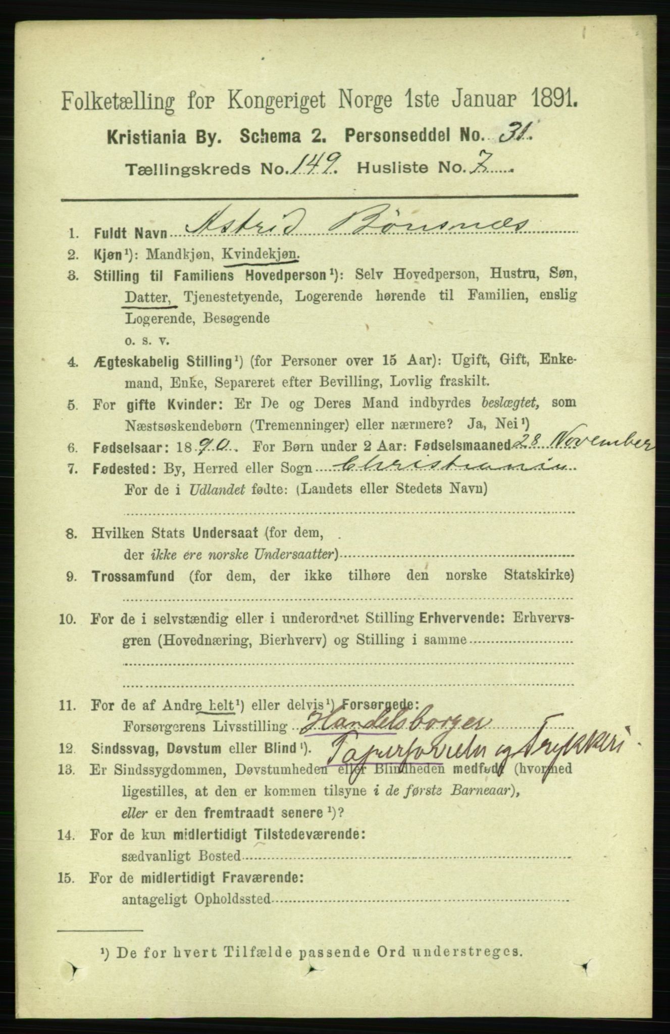 RA, 1891 census for 0301 Kristiania, 1891, p. 83303