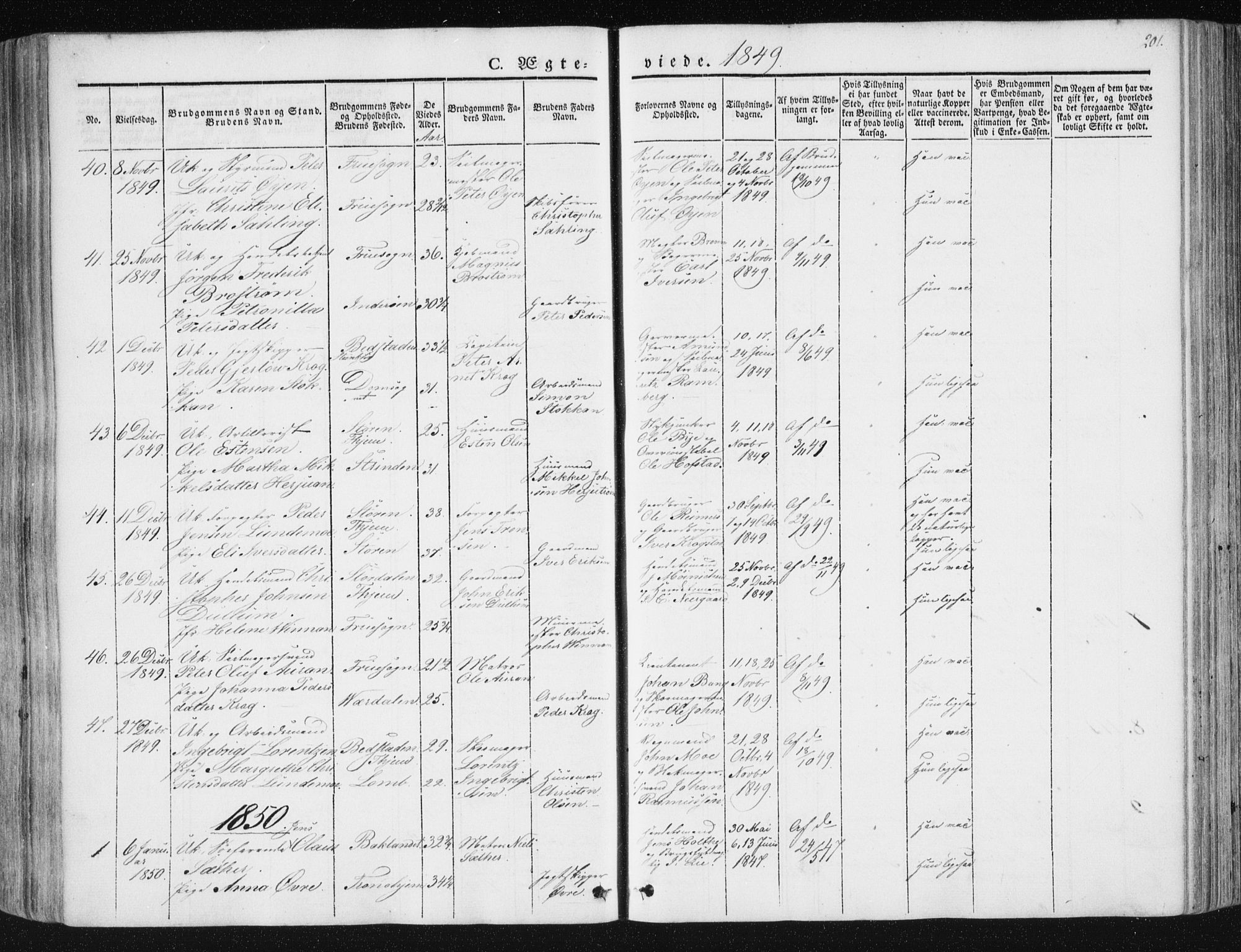 Ministerialprotokoller, klokkerbøker og fødselsregistre - Sør-Trøndelag, SAT/A-1456/602/L0110: Parish register (official) no. 602A08, 1840-1854, p. 201