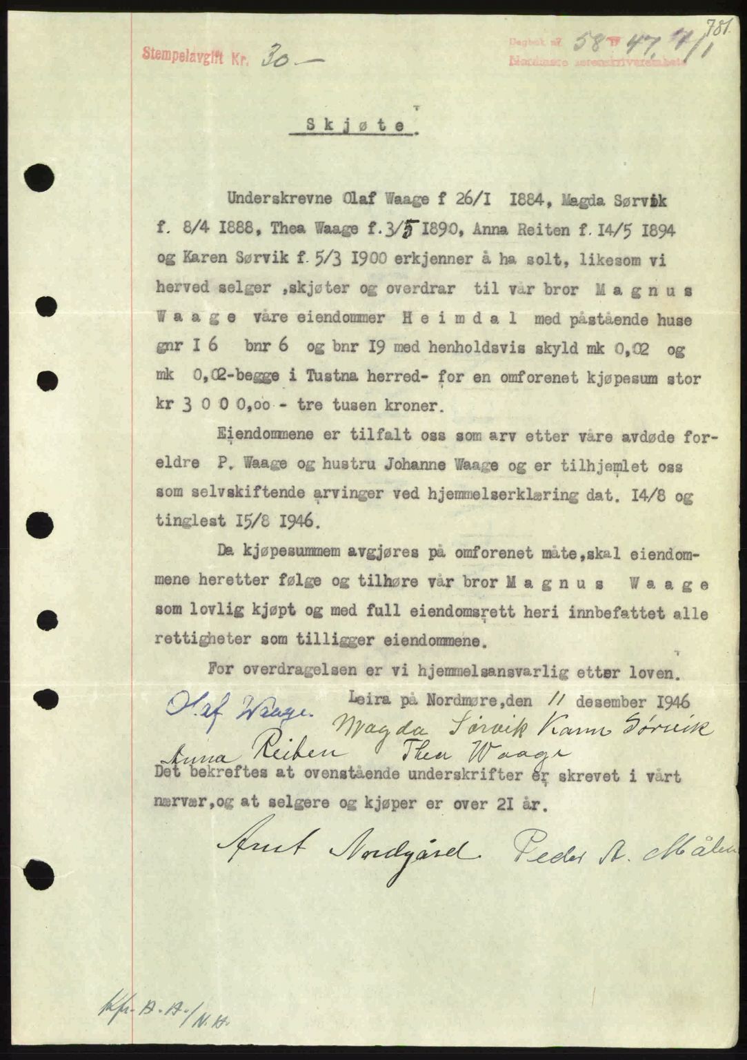 Nordmøre sorenskriveri, AV/SAT-A-4132/1/2/2Ca: Mortgage book no. A103, 1946-1947, Diary no: : 58/1947