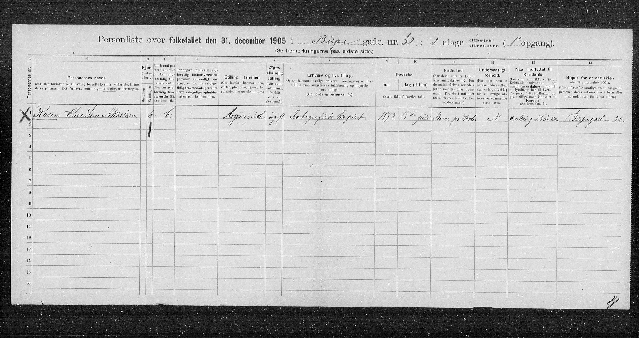 OBA, Municipal Census 1905 for Kristiania, 1905, p. 2618