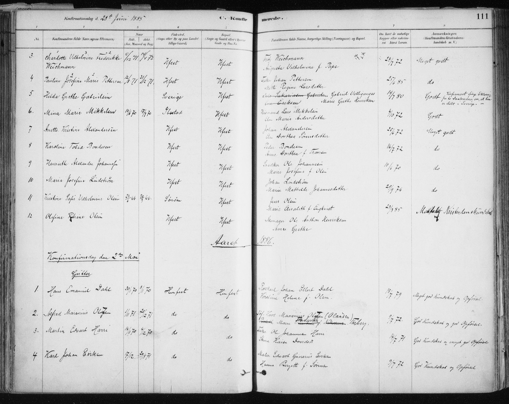 Hammerfest sokneprestkontor, SATØ/S-1347/H/Ha/L0008.kirke: Parish register (official) no. 8, 1878-1889, p. 111