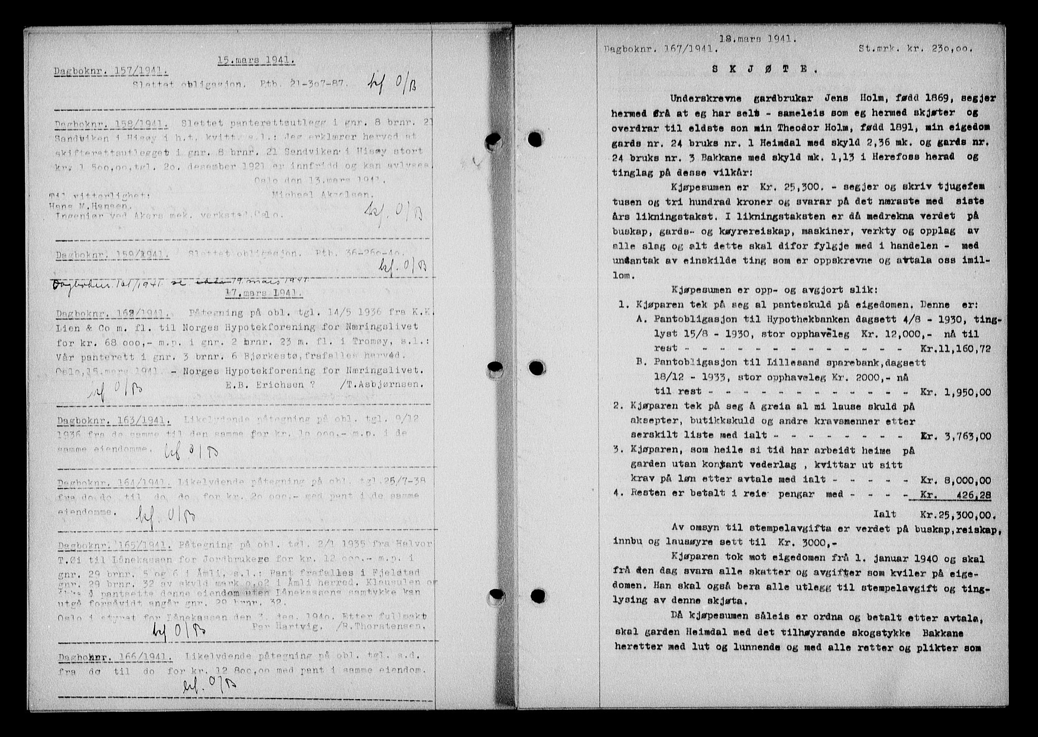 Nedenes sorenskriveri, SAK/1221-0006/G/Gb/Gba/L0048: Mortgage book no. A-II, 1940-1941, Diary no: : 167/1941