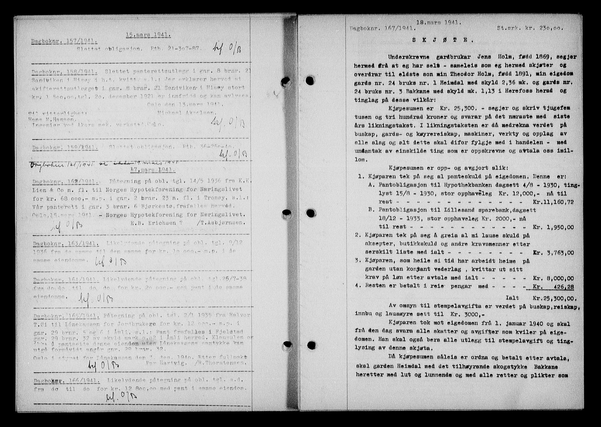 Nedenes sorenskriveri, AV/SAK-1221-0006/G/Gb/Gba/L0048: Mortgage book no. A-II, 1940-1941, Diary no: : 167/1941