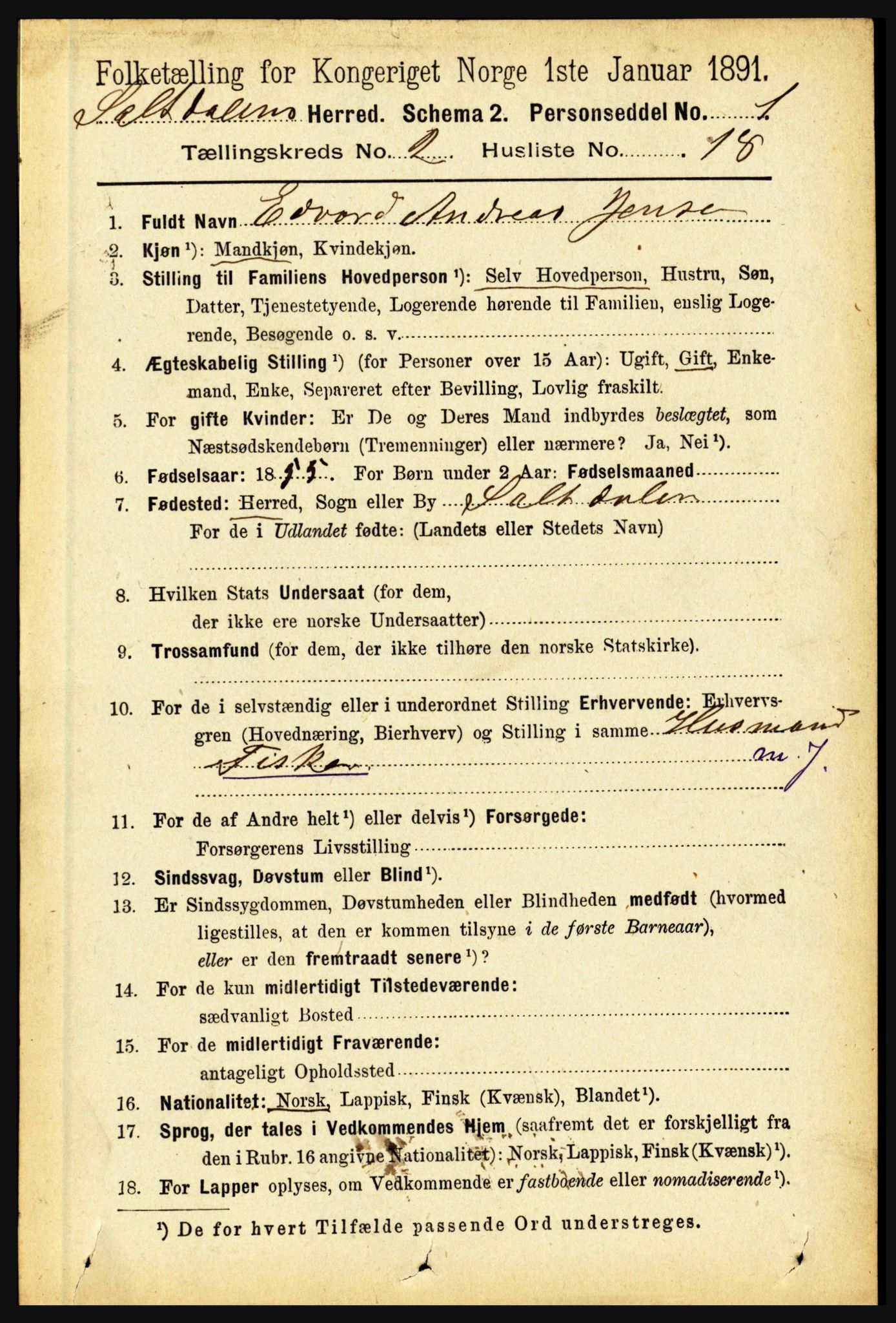 RA, 1891 census for 1840 Saltdal, 1891, p. 792