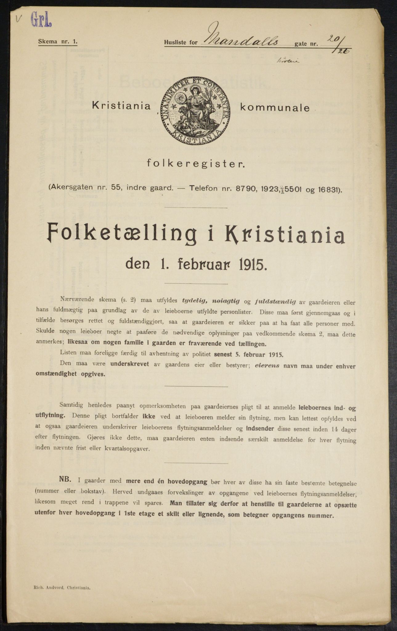 OBA, Municipal Census 1915 for Kristiania, 1915, p. 59786