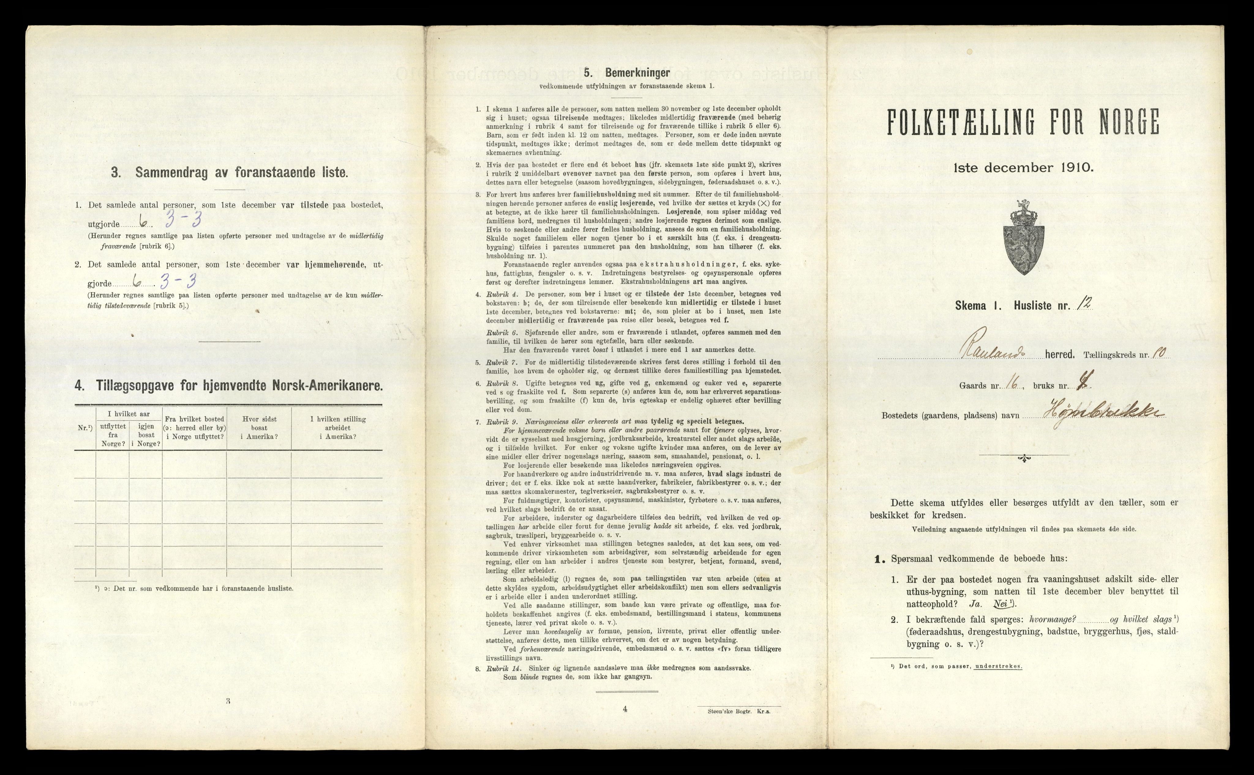 RA, 1910 census for Rauland, 1910, p. 359