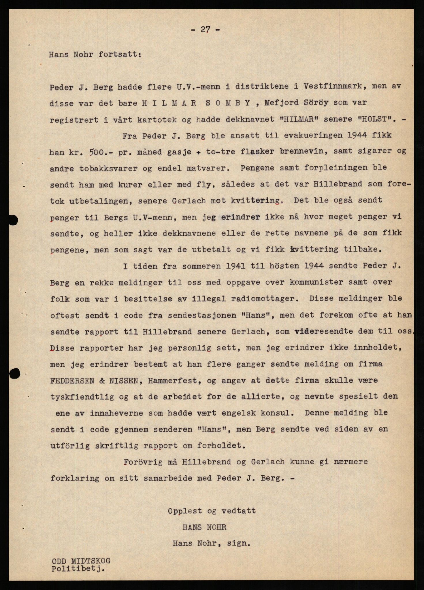 Forsvaret, Forsvarets overkommando II, AV/RA-RAFA-3915/D/Db/L0024: CI Questionaires. Tyske okkupasjonsstyrker i Norge. Tyskere., 1945-1946, p. 275