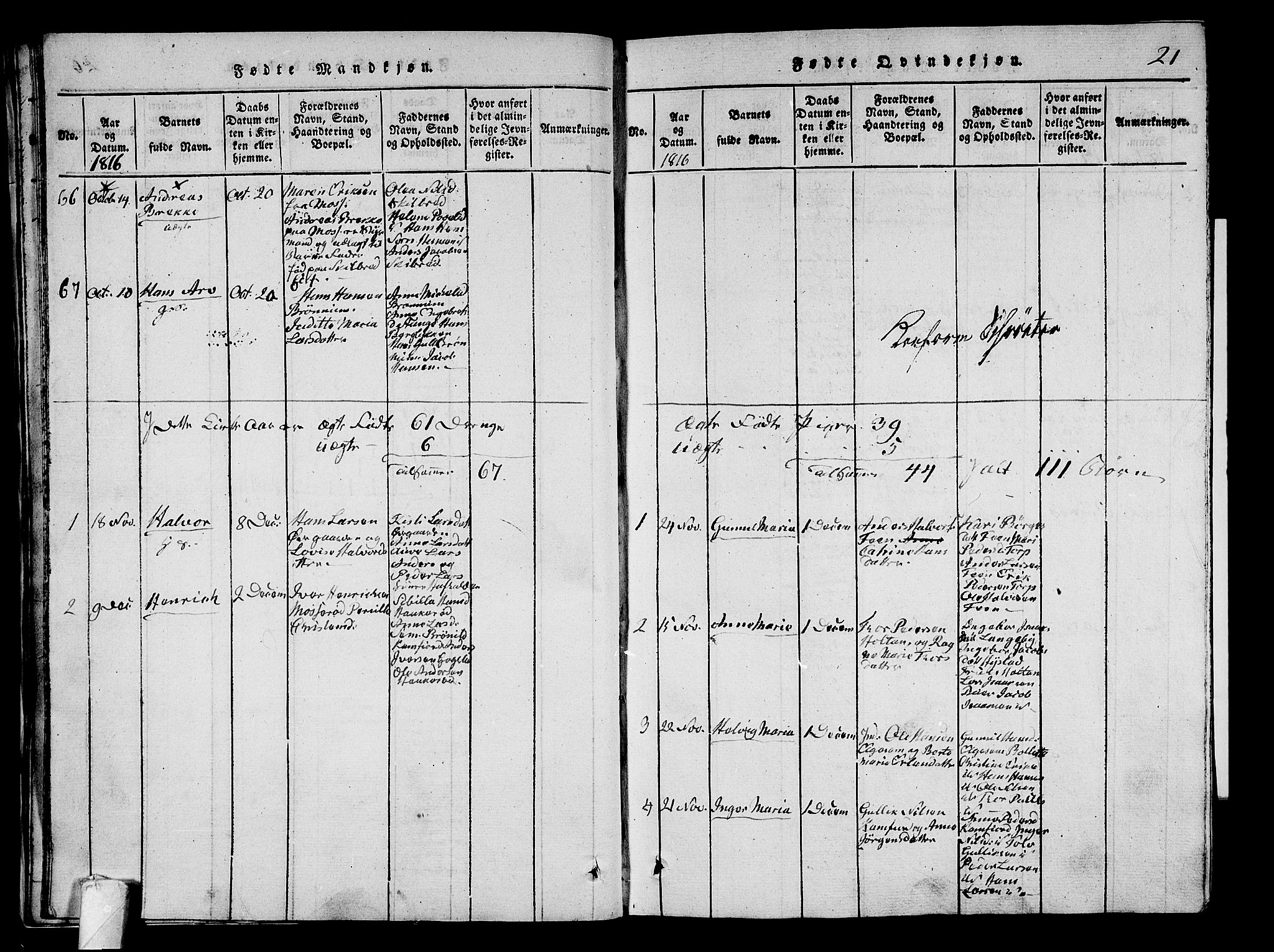 Sandar kirkebøker, SAKO/A-243/G/Ga/L0001: Parish register (copy) no. 1, 1814-1835, p. 21