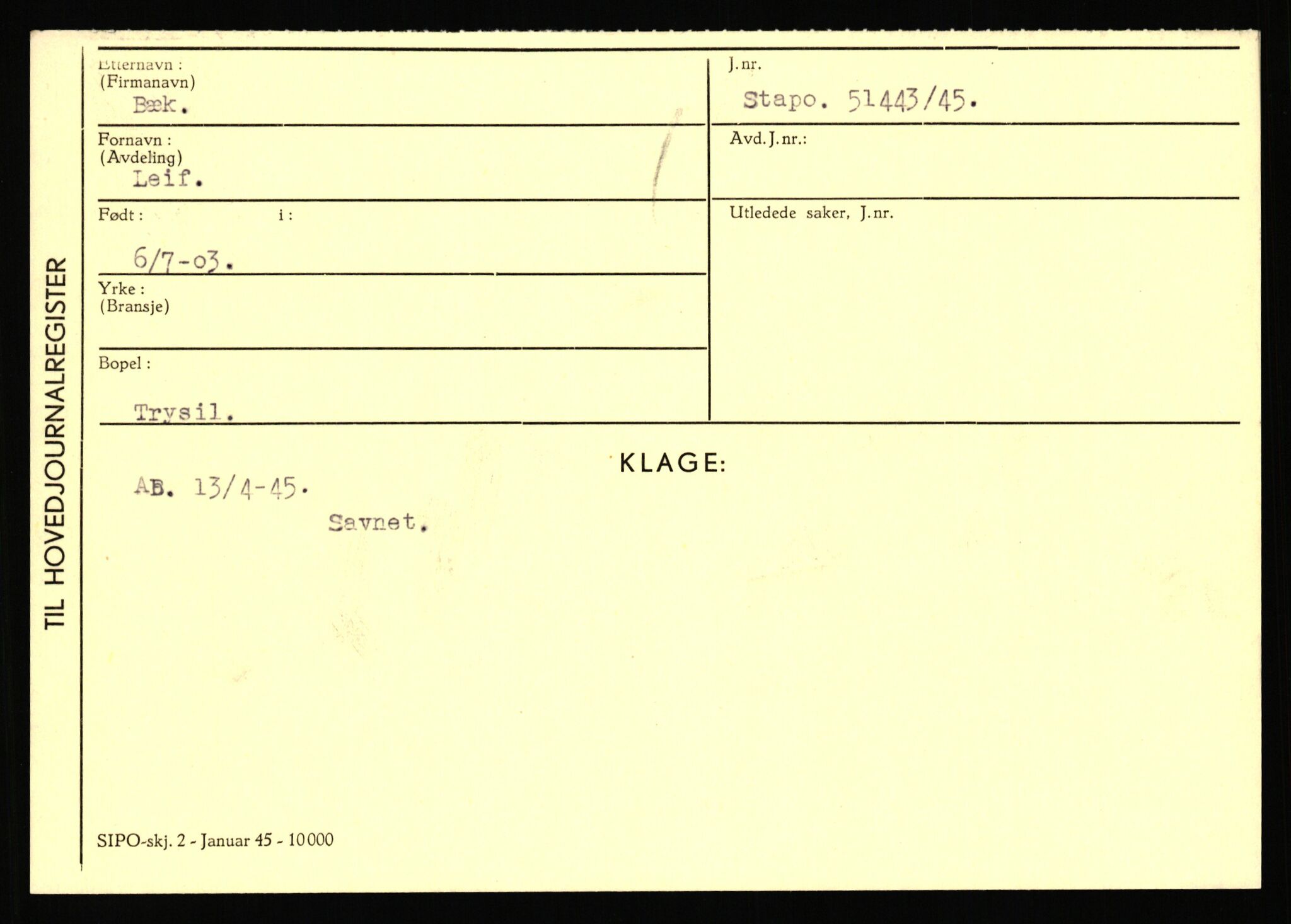 Statspolitiet - Hovedkontoret / Osloavdelingen, AV/RA-S-1329/C/Ca/L0003: Brechan - Eichinger	, 1943-1945, p. 1323