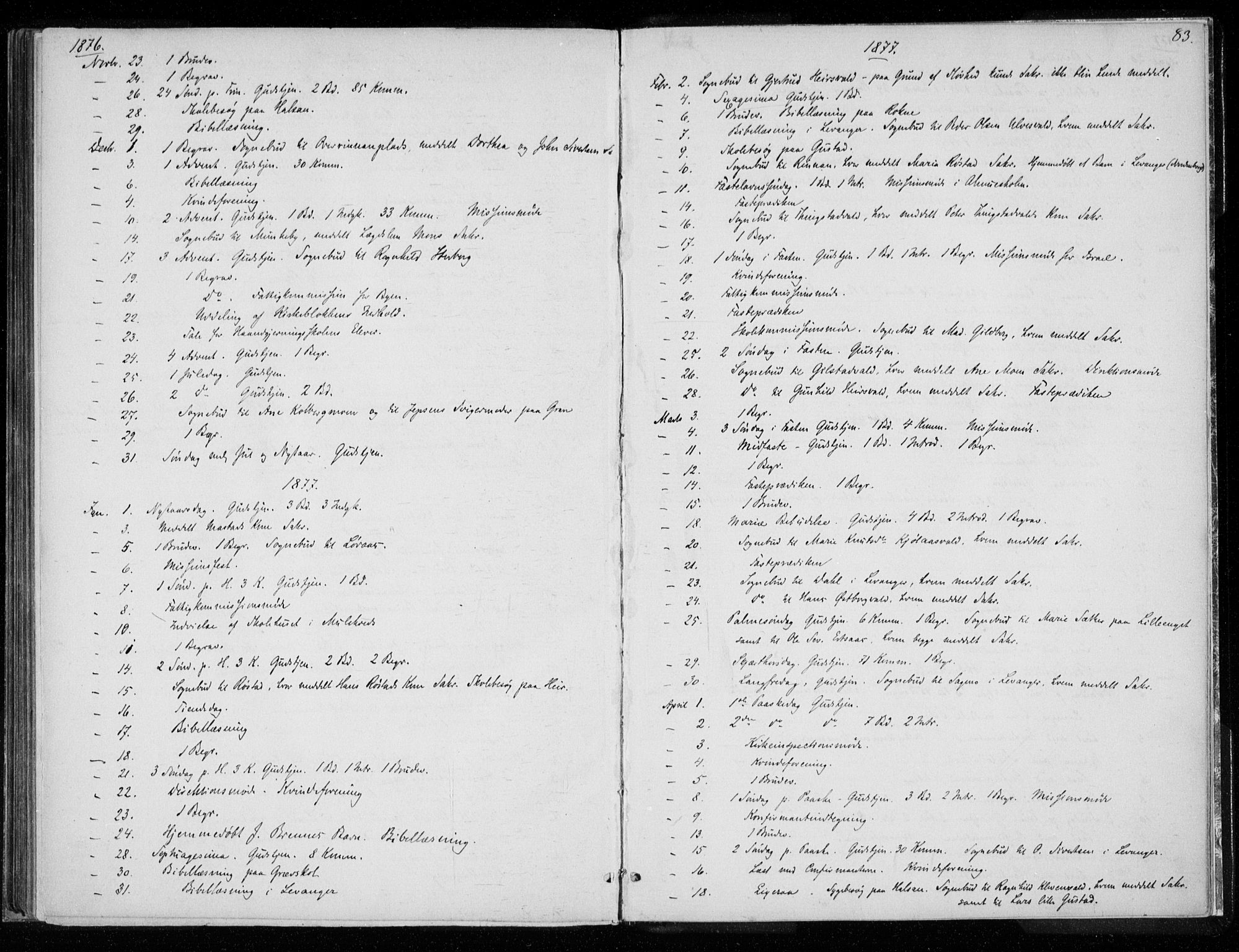 Ministerialprotokoller, klokkerbøker og fødselsregistre - Nord-Trøndelag, SAT/A-1458/720/L0187: Parish register (official) no. 720A04 /1, 1875-1879, p. 83