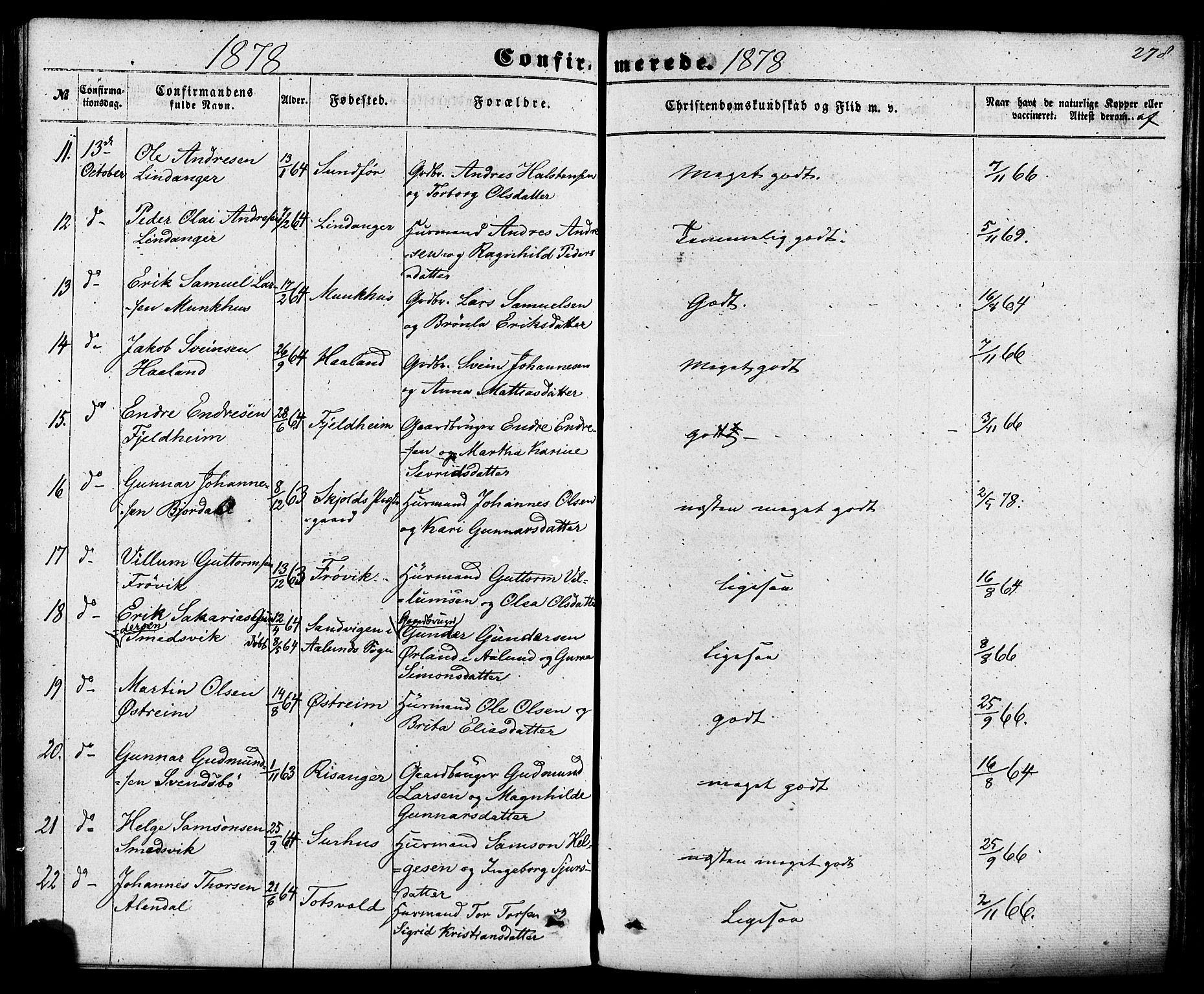 Skjold sokneprestkontor, AV/SAST-A-101847/H/Ha/Haa/L0008: Parish register (official) no. A 8, 1856-1882, p. 278