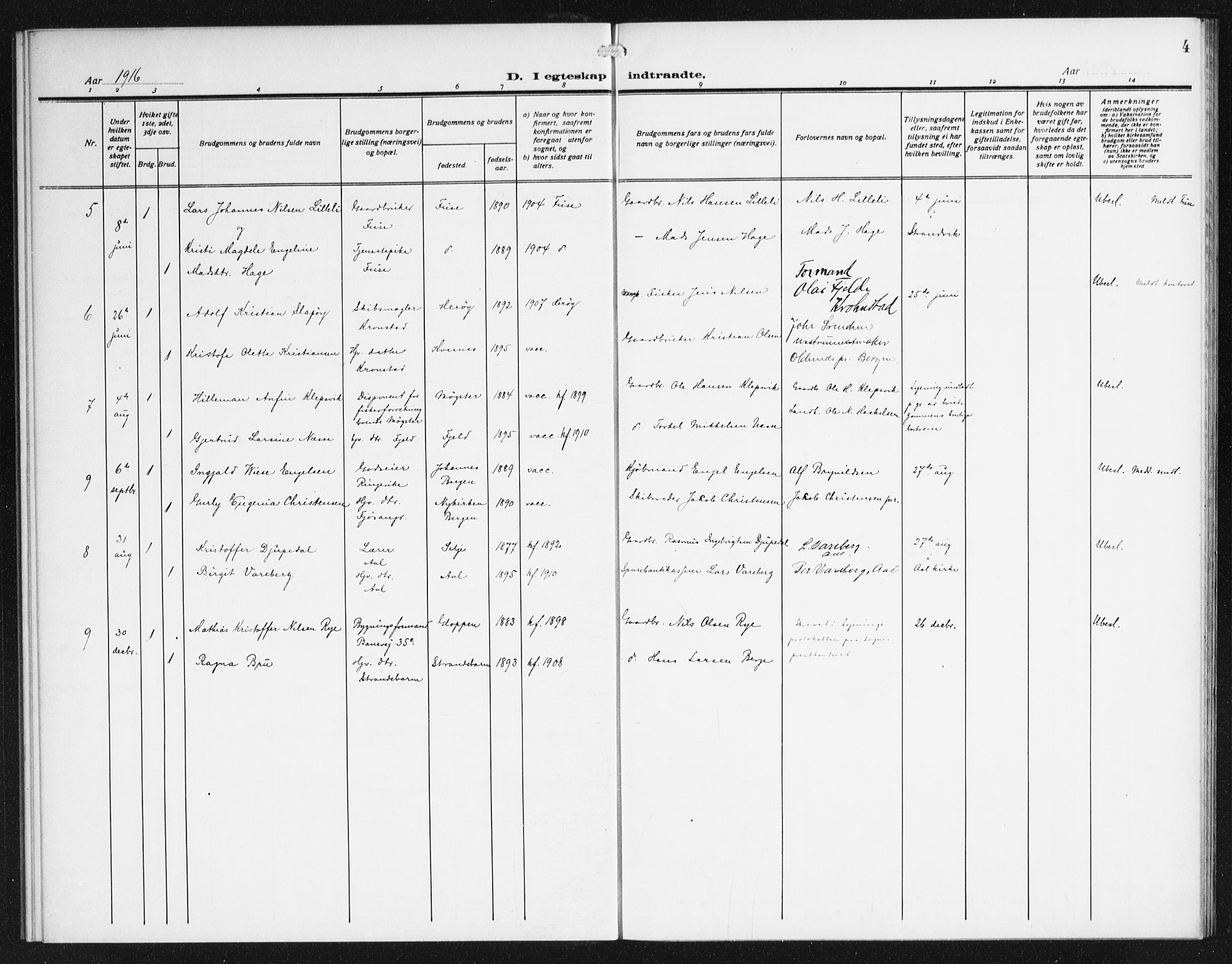 Domkirken sokneprestembete, SAB/A-74801/H/Haa/L0067: Curate's parish register no. A 5, 1915-1934, p. 4