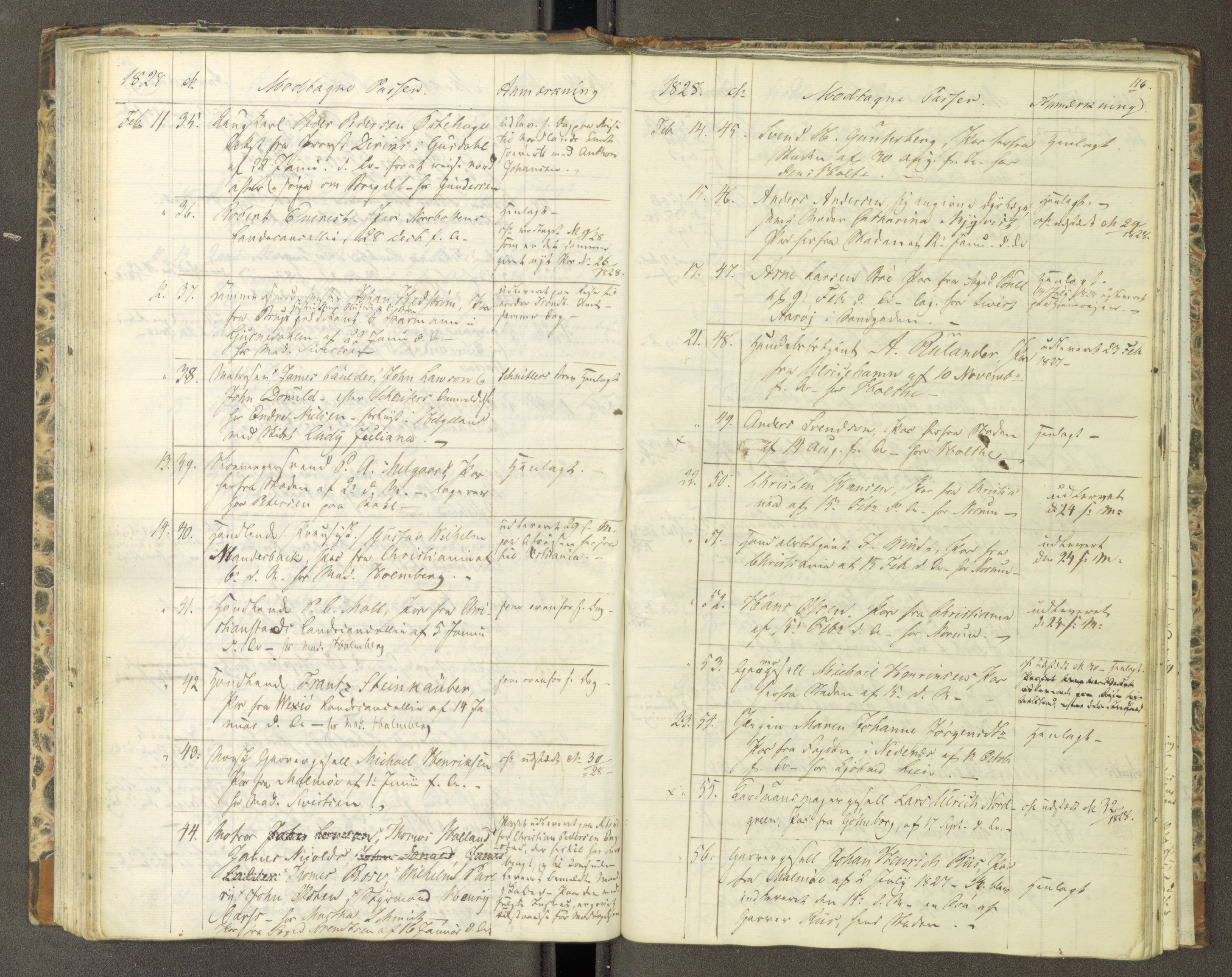 Trondheim politikammer, AV/SAT-A-1887/1/30/L0004: Passprotokoll. Første del:utstedtete pass. Andre del :innleverte/fornyede, 1827-1830, p. 115b-116a