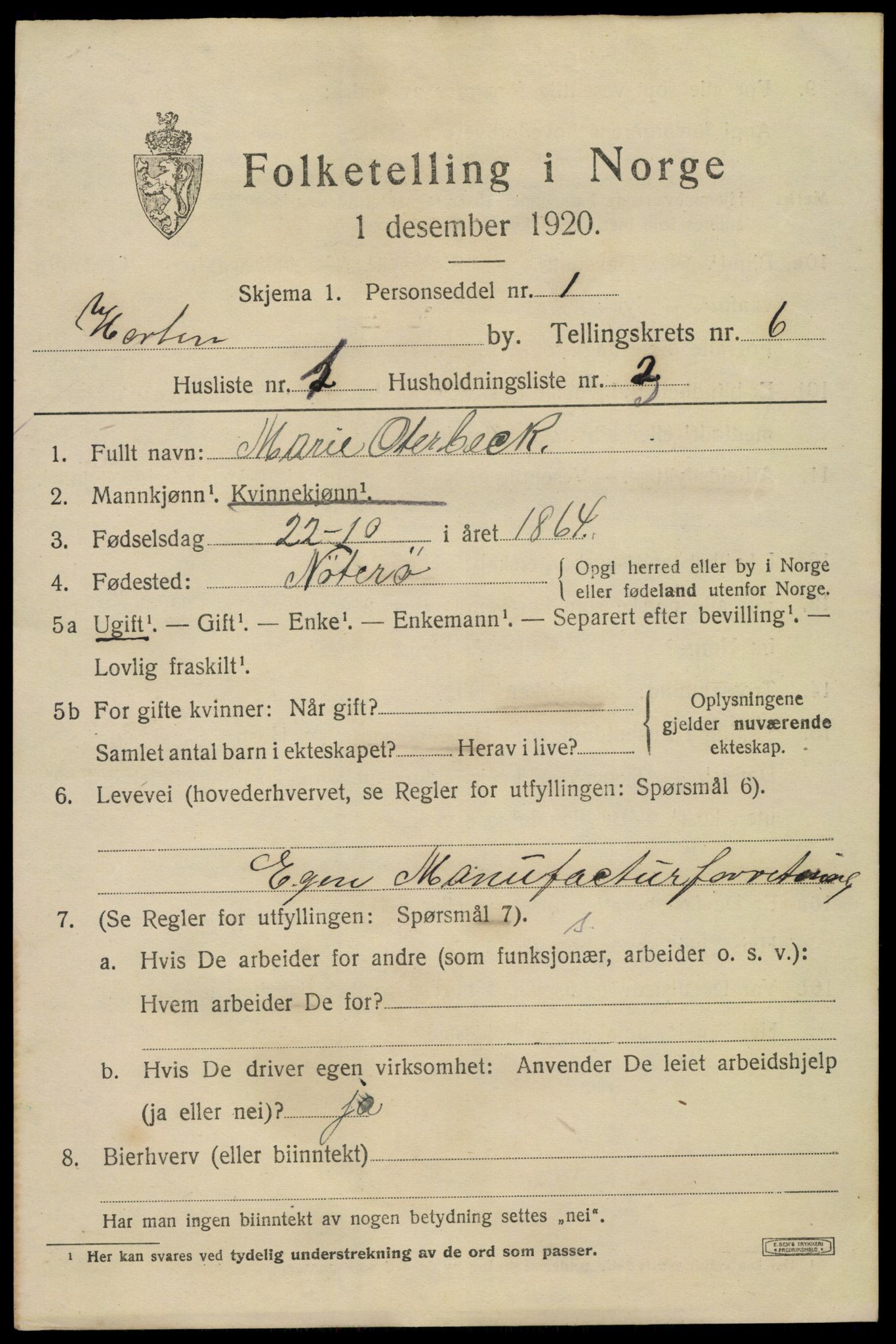 SAKO, 1920 census for Horten, 1920, p. 22271