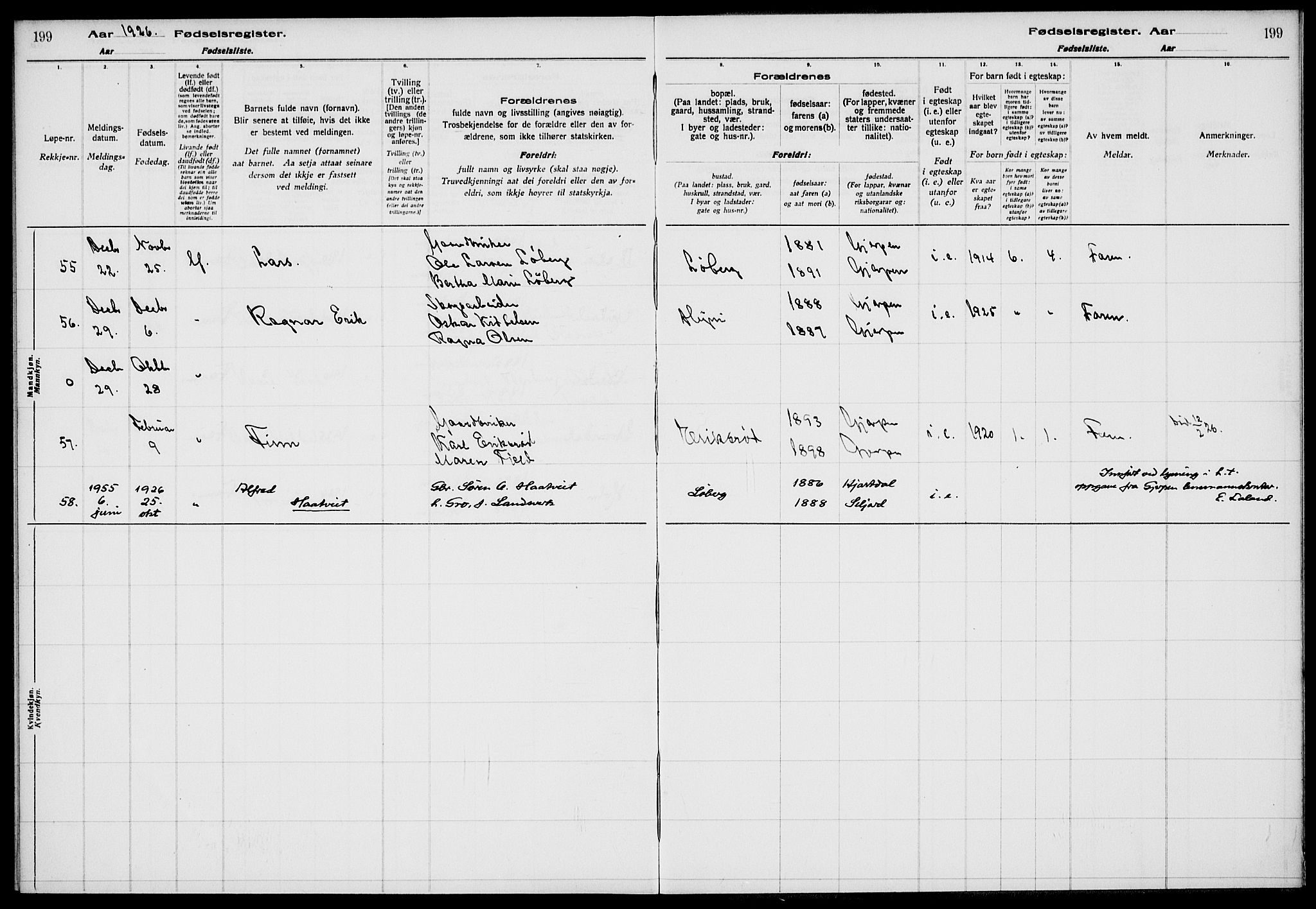 Gjerpen kirkebøker, SAKO/A-265/J/Ja/L0001: Birth register no. 1, 1916-1926, p. 199