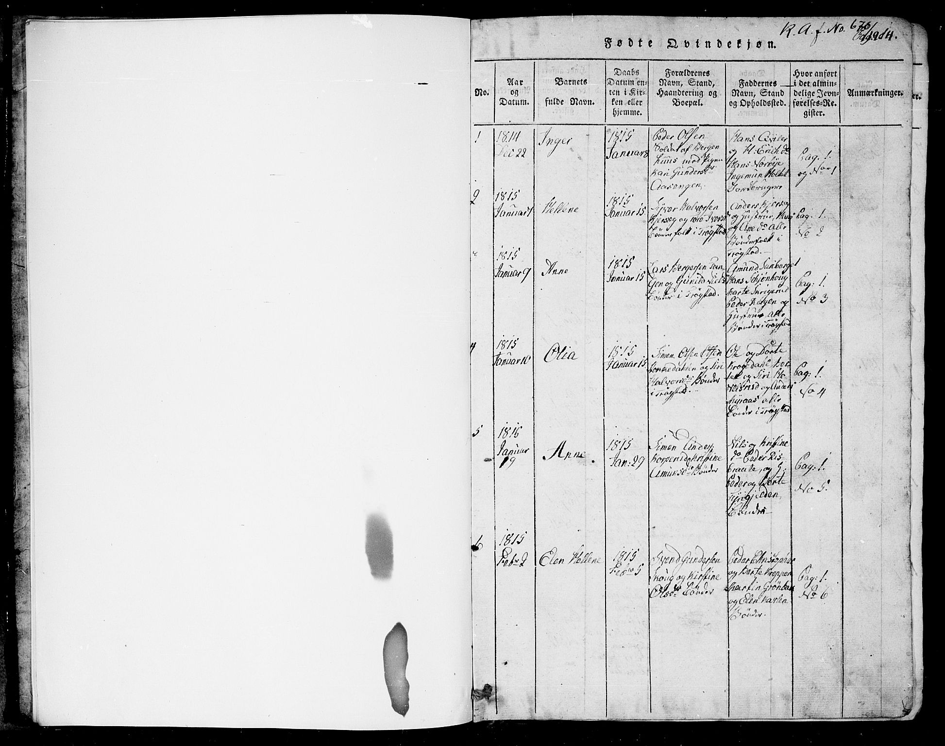 Trøgstad prestekontor Kirkebøker, SAO/A-10925/G/Ga/L0001: Parish register (copy) no. I 1, 1815-1831, p. 1