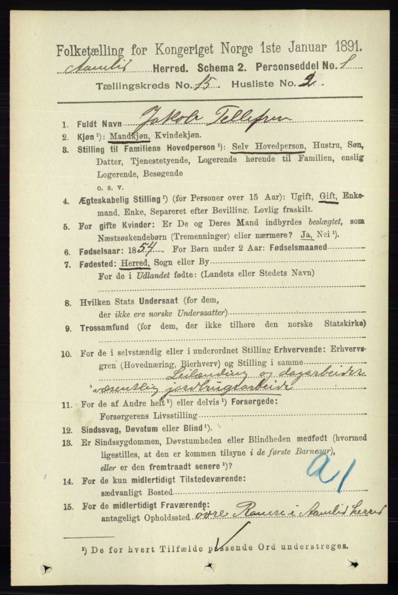 RA, 1891 census for 0929 Åmli, 1891, p. 2551