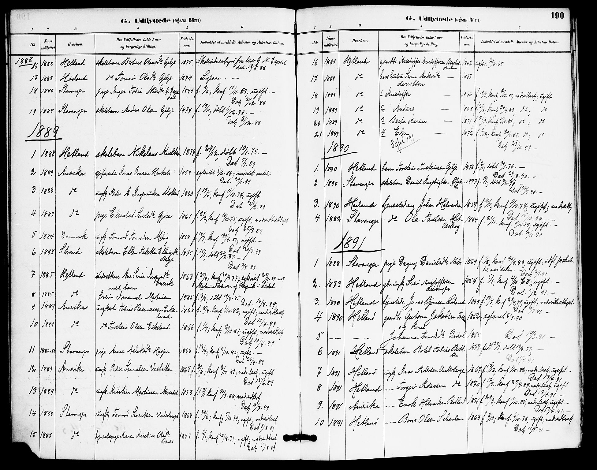 Høgsfjord sokneprestkontor, SAST/A-101624/H/Ha/Haa/L0006: Parish register (official) no. A 6, 1885-1897, p. 190