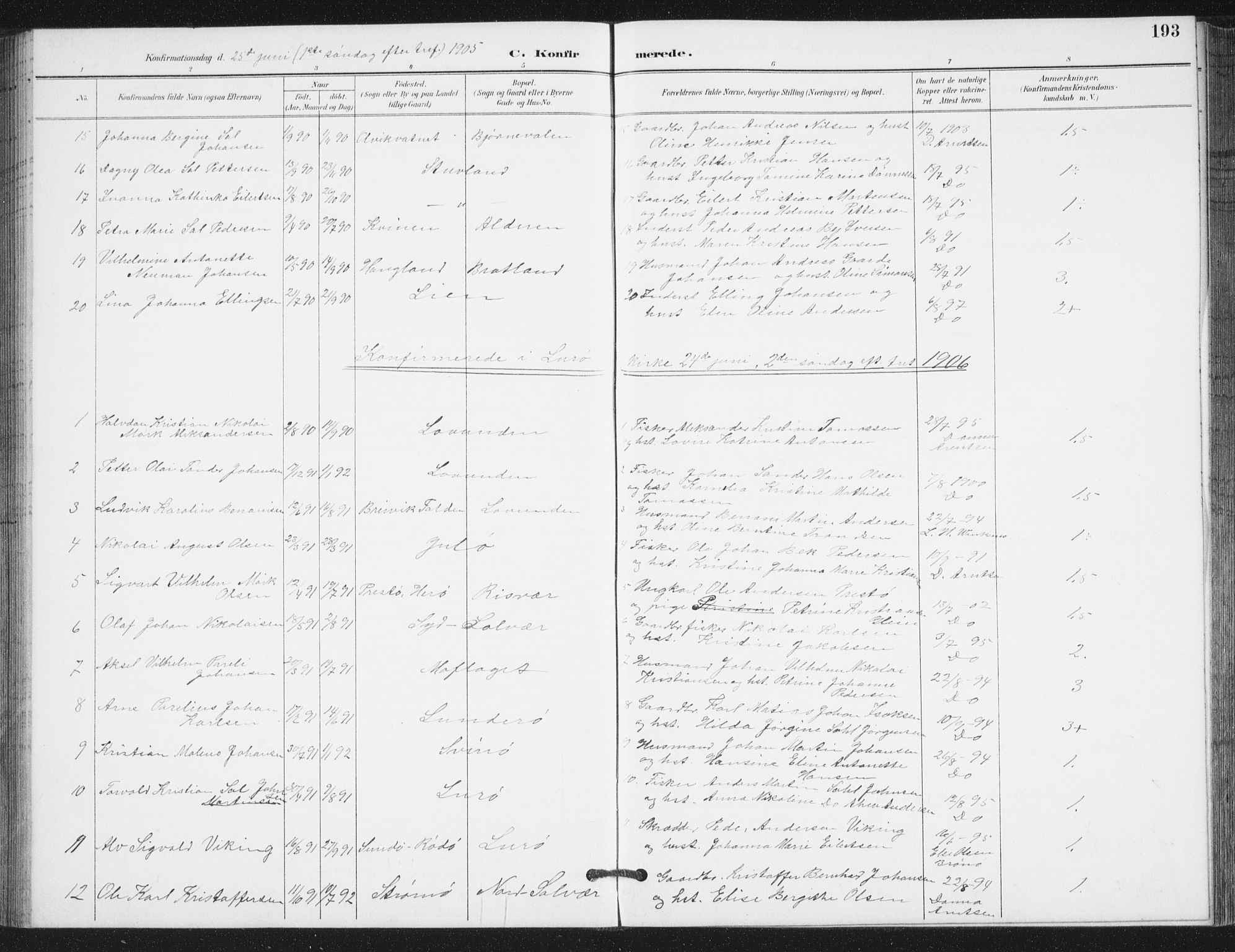 Ministerialprotokoller, klokkerbøker og fødselsregistre - Nordland, SAT/A-1459/839/L0573: Parish register (copy) no. 839C03, 1892-1917, p. 193