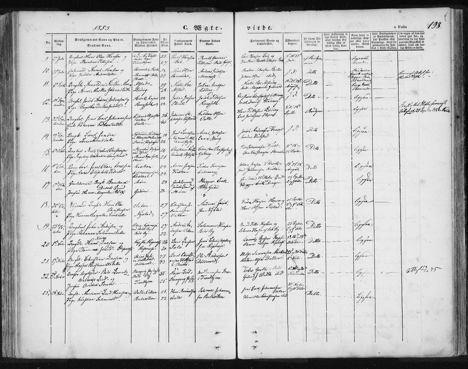 Ministerialprotokoller, klokkerbøker og fødselsregistre - Nordland, SAT/A-1459/801/L0007: Parish register (official) no. 801A07, 1845-1863, p. 198