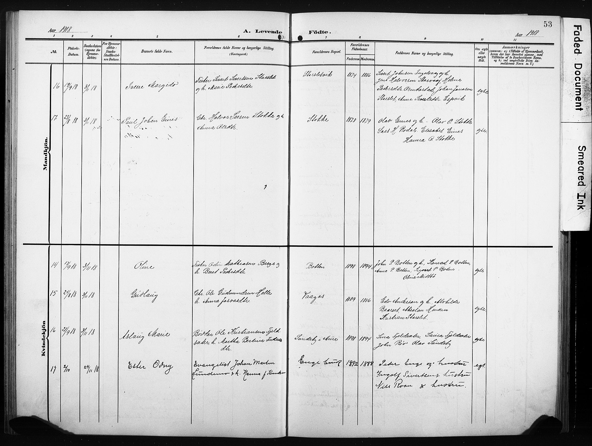 Ministerialprotokoller, klokkerbøker og fødselsregistre - Møre og Romsdal, AV/SAT-A-1454/580/L0927: Parish register (copy) no. 580C02, 1904-1932, p. 53