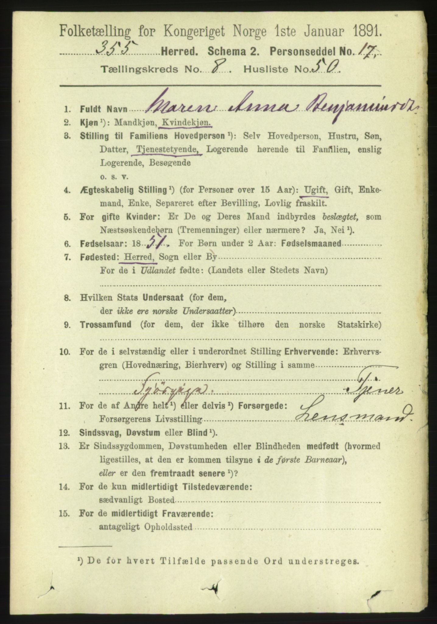 RA, 1891 census for 1632 Bjørnør, 1891, p. 3717