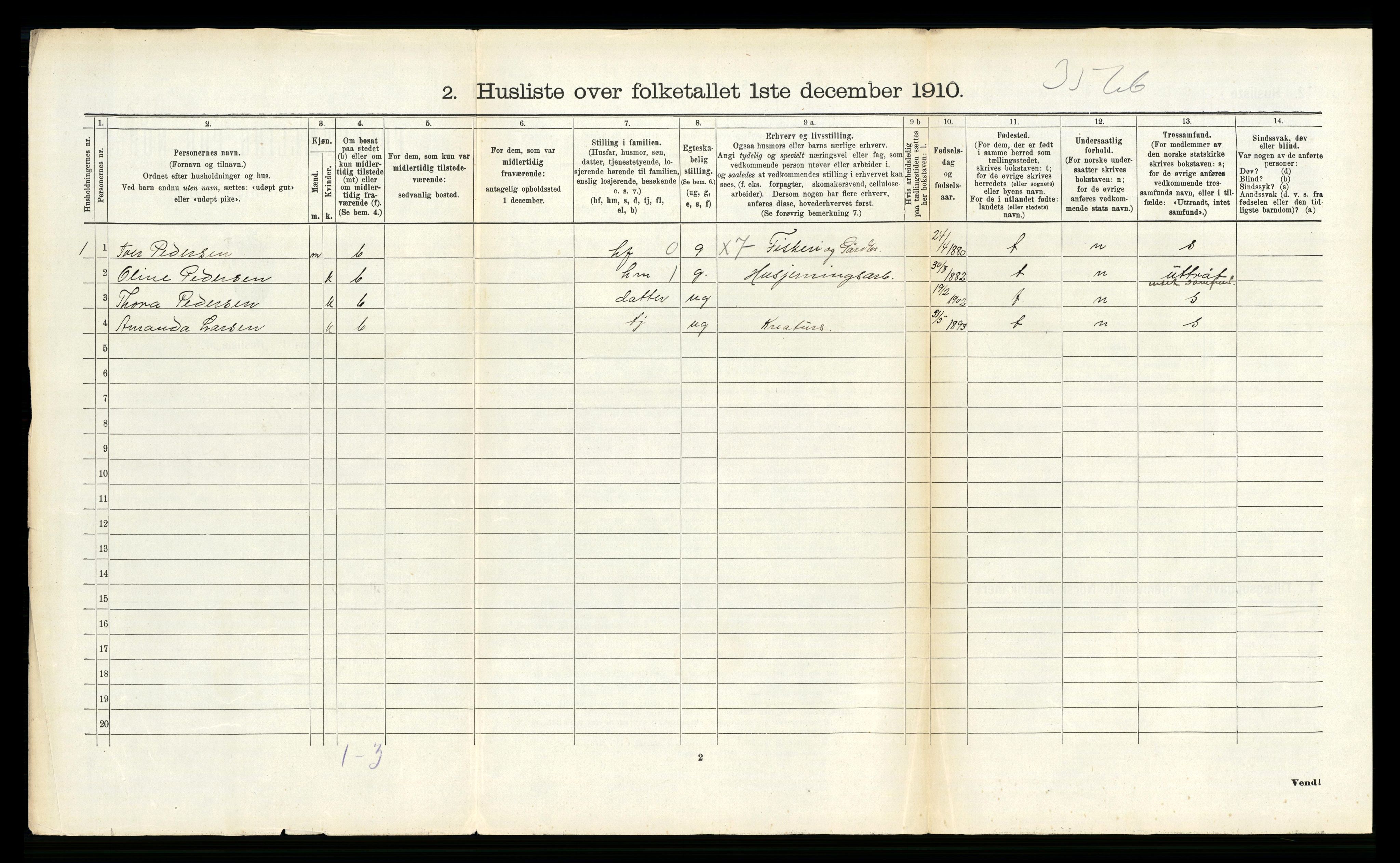 RA, 1910 census for Dverberg, 1910, p. 825