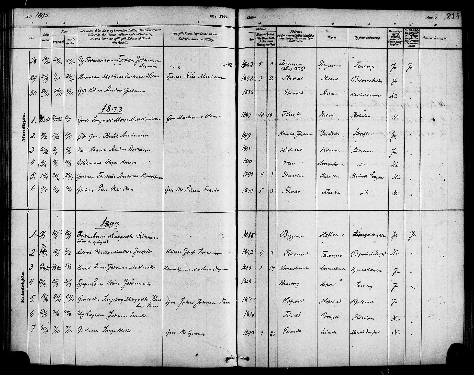 Førde sokneprestembete, AV/SAB-A-79901/H/Haa/Haab/L0001: Parish register (official) no. B 1, 1880-1898, p. 214