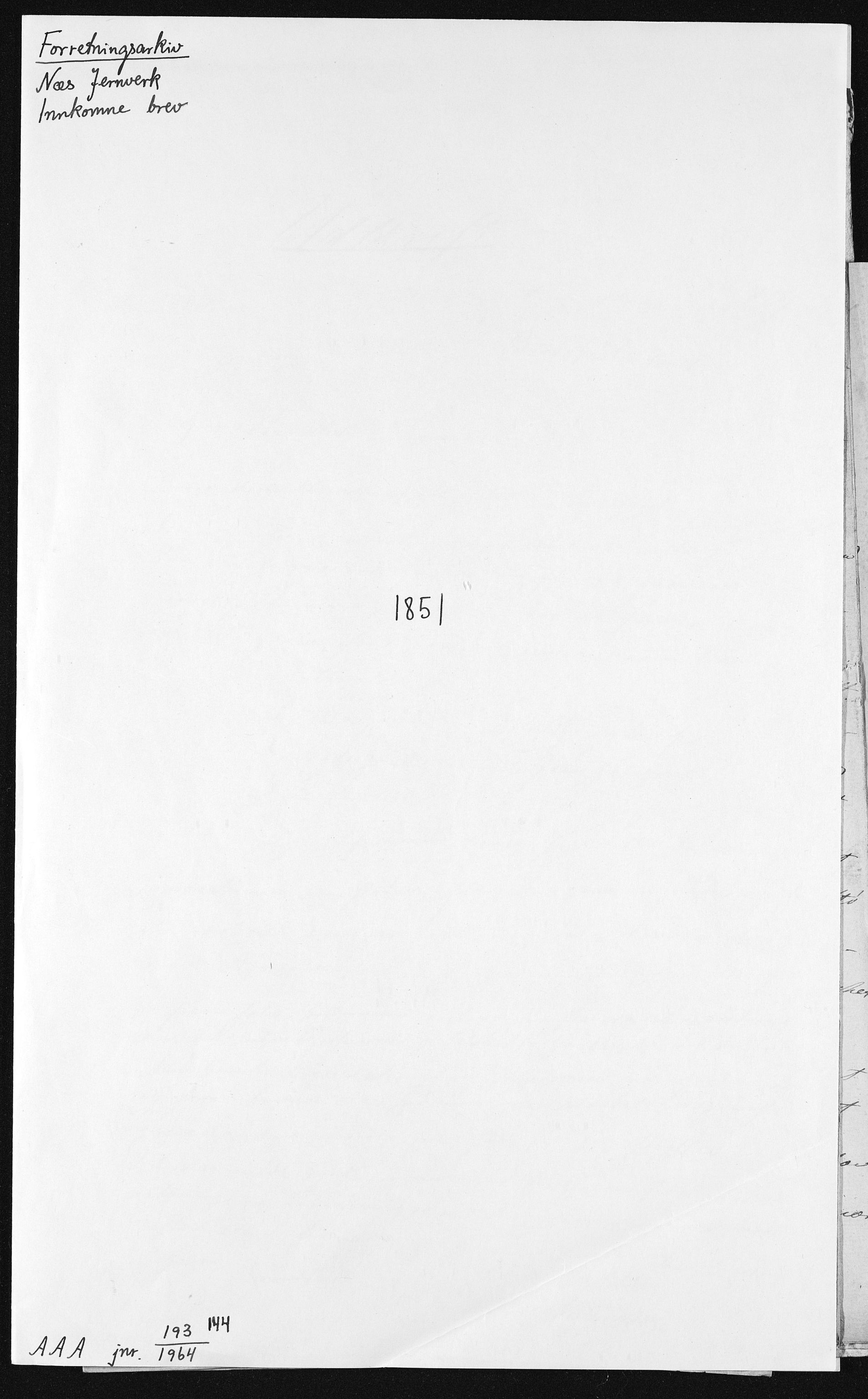 Baaseland Jernverk og Næs Jernverk, NESJ/NJM-001/01/01/L0035: Innkomne brev - arkivkode 144-163, 1851-1870
