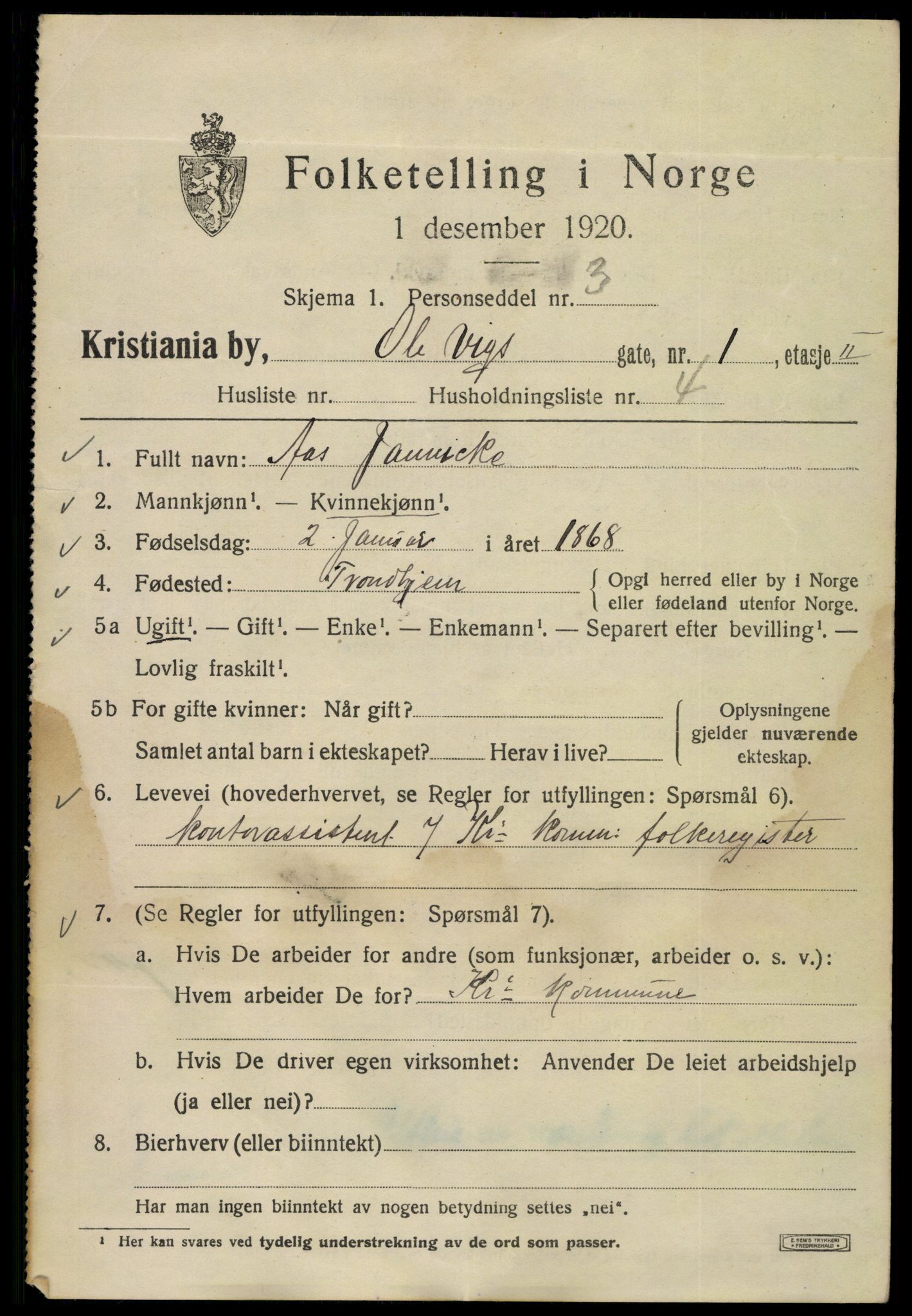 SAO, 1920 census for Kristiania, 1920, p. 432949