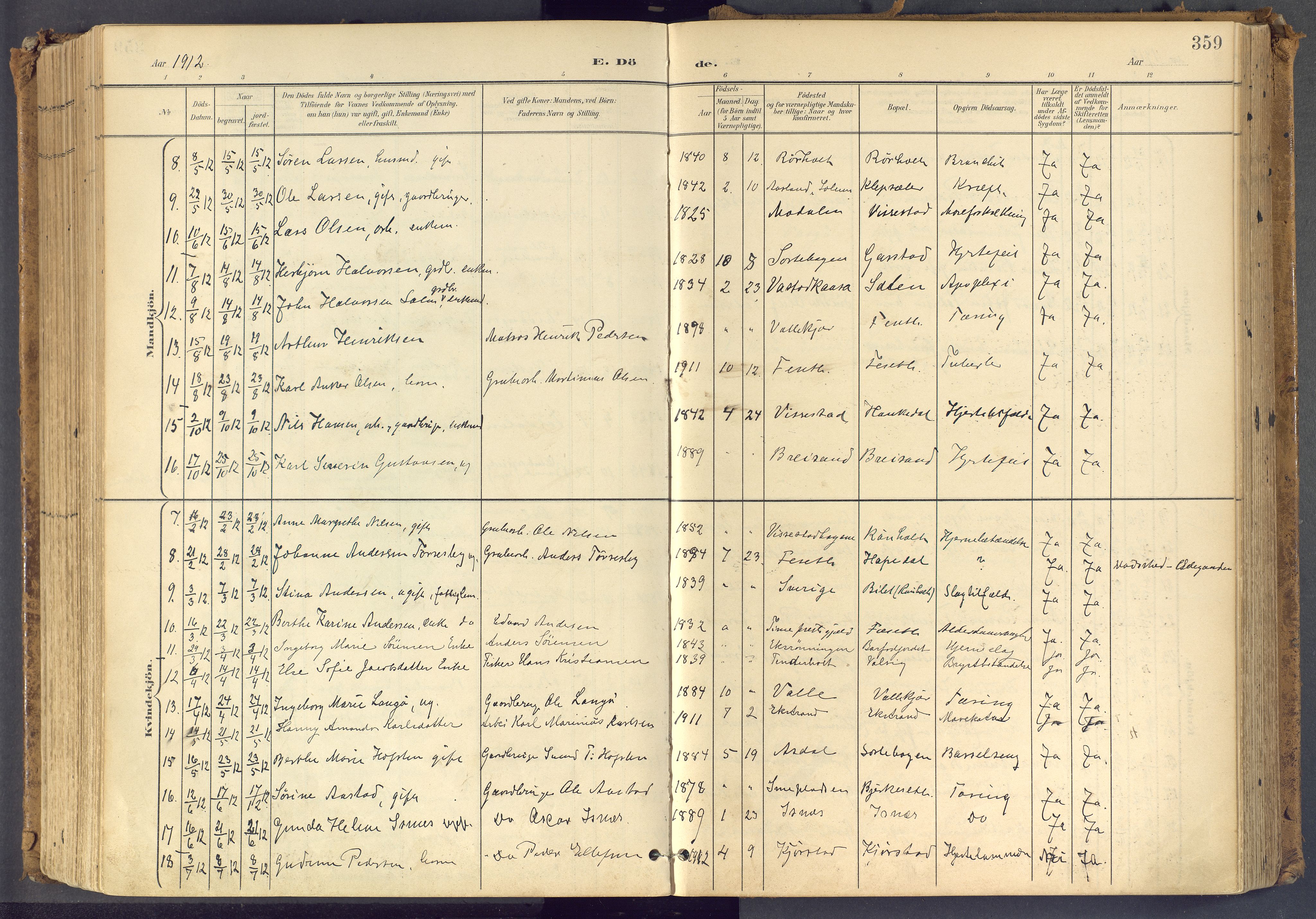 Bamble kirkebøker, SAKO/A-253/F/Fa/L0009: Parish register (official) no. I 9, 1901-1917, p. 359
