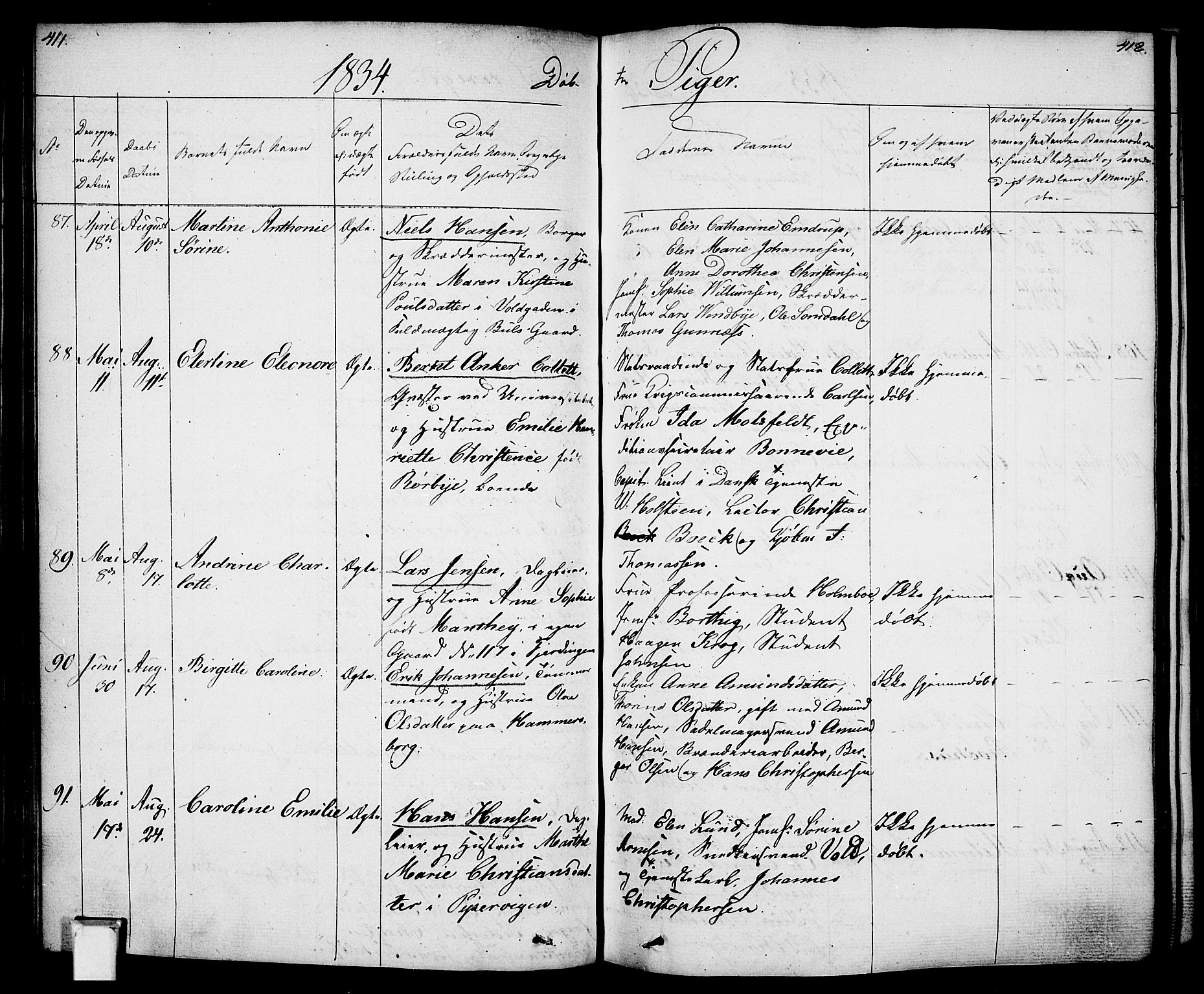 Oslo domkirke Kirkebøker, SAO/A-10752/F/Fa/L0011: Parish register (official) no. 11, 1830-1836, p. 411-412