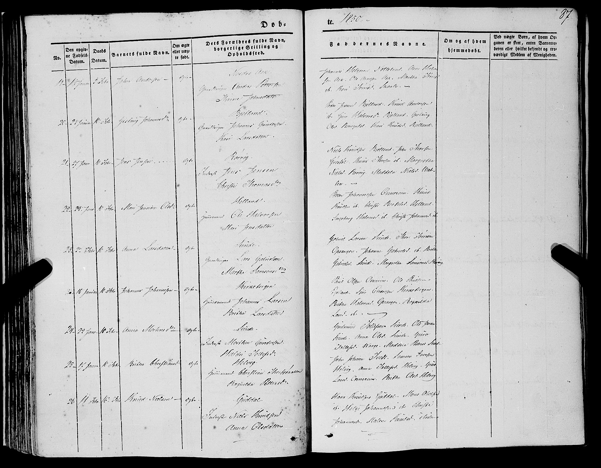 Kvinnherad sokneprestembete, SAB/A-76401/H/Haa: Parish register (official) no. A 7, 1843-1853, p. 87
