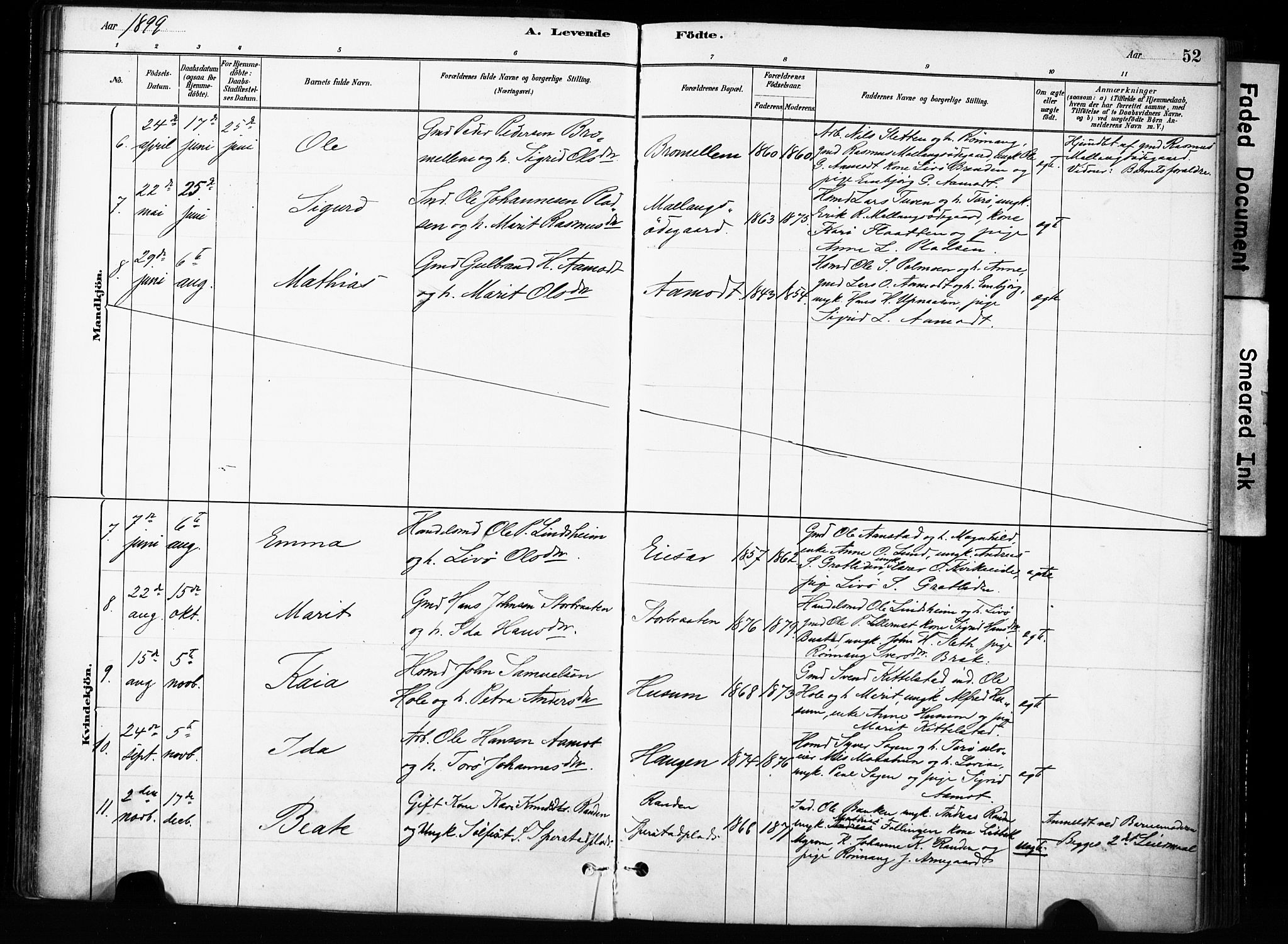 Skjåk prestekontor, SAH/PREST-072/H/Ha/Haa/L0004: Parish register (official) no. 4, 1880-1904, p. 52
