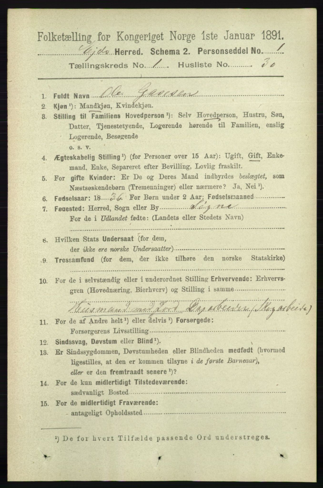 RA, 1891 census for 0925 Eide, 1891, p. 237