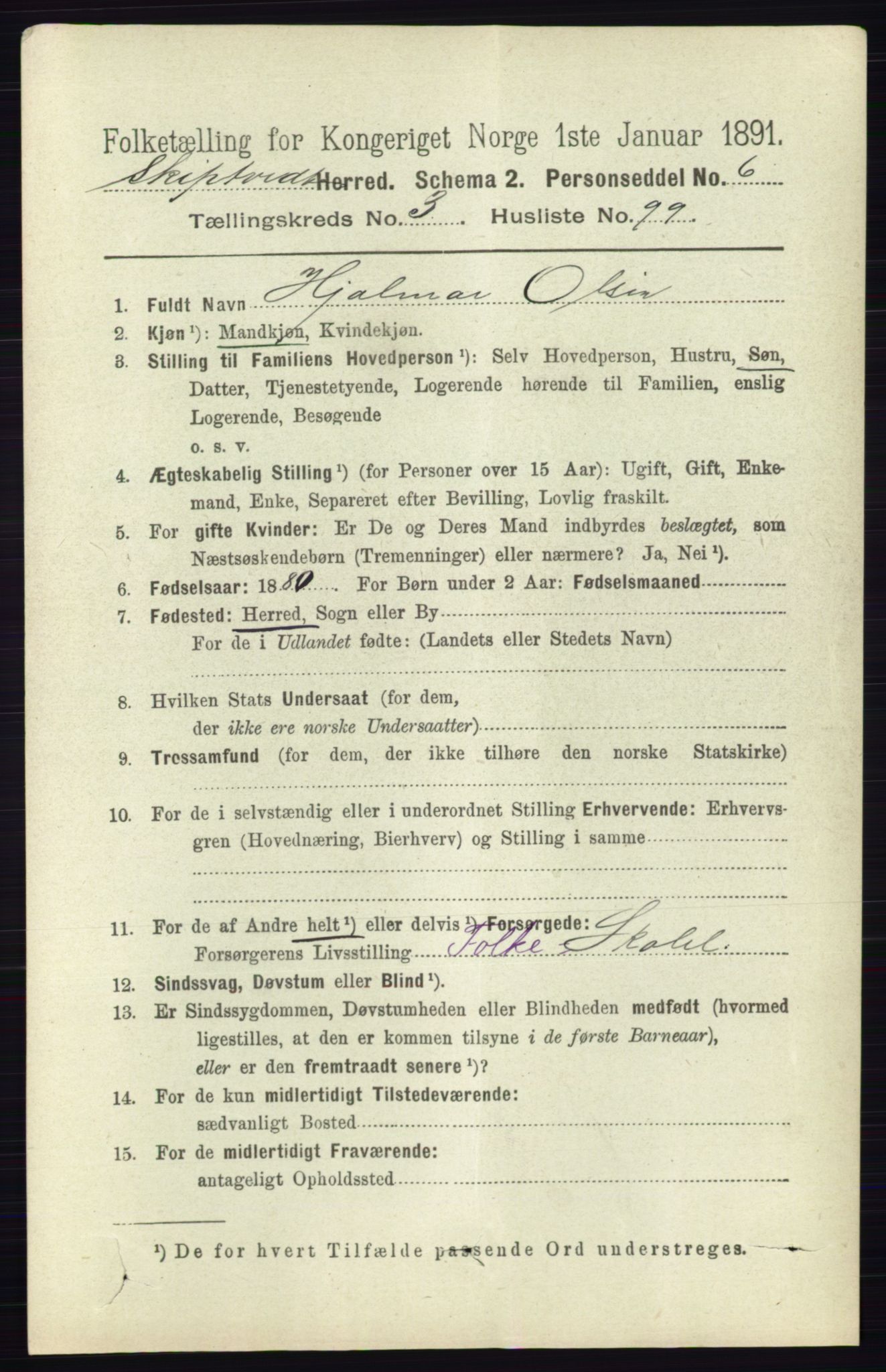 RA, 1891 census for 0127 Skiptvet, 1891, p. 1840