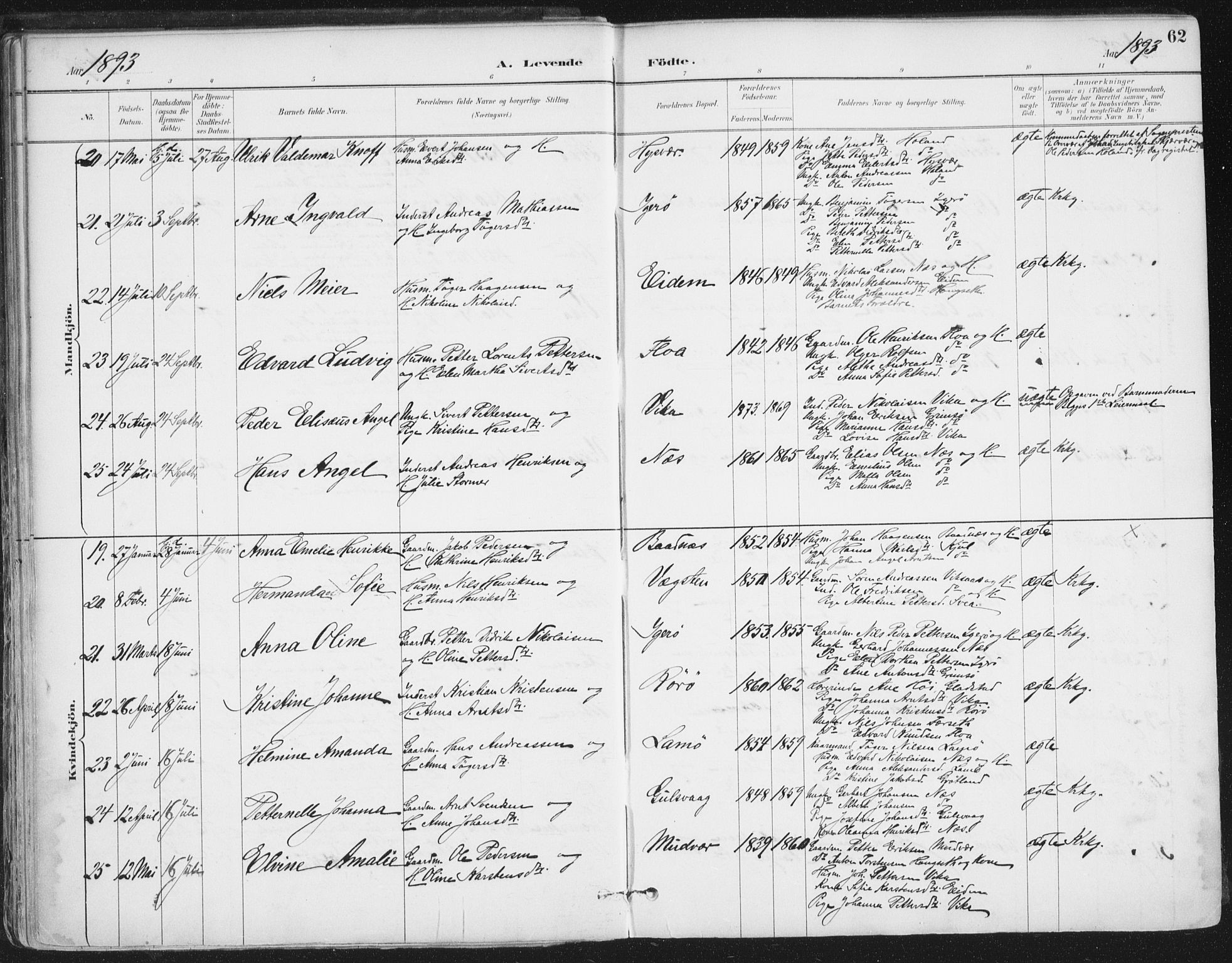 Ministerialprotokoller, klokkerbøker og fødselsregistre - Nordland, AV/SAT-A-1459/816/L0244: Parish register (official) no. 816A10, 1886-1903, p. 62