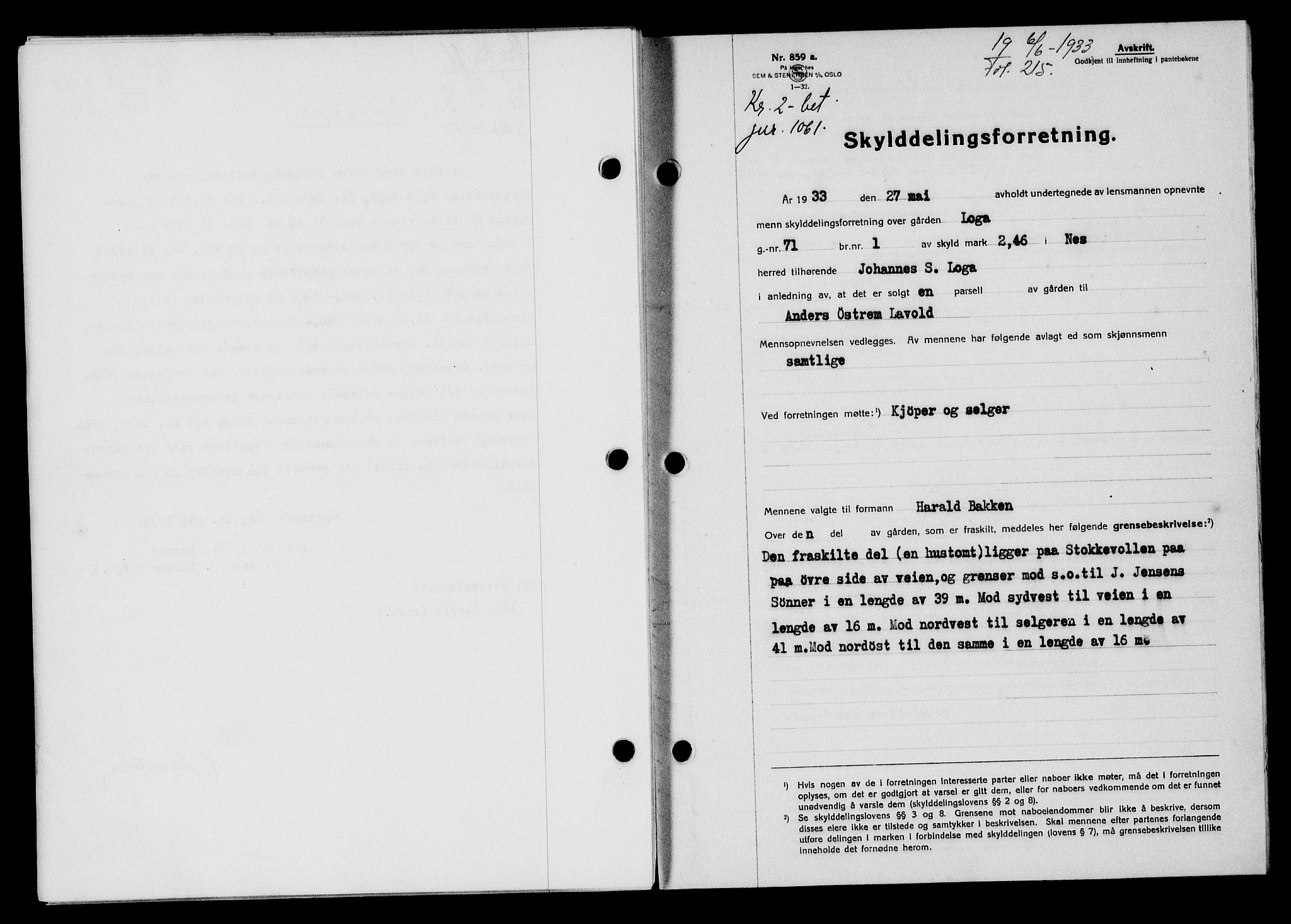 Flekkefjord sorenskriveri, SAK/1221-0001/G/Gb/Gba/L0049: Mortgage book no. 46, 1933-1934, Deed date: 06.06.1933