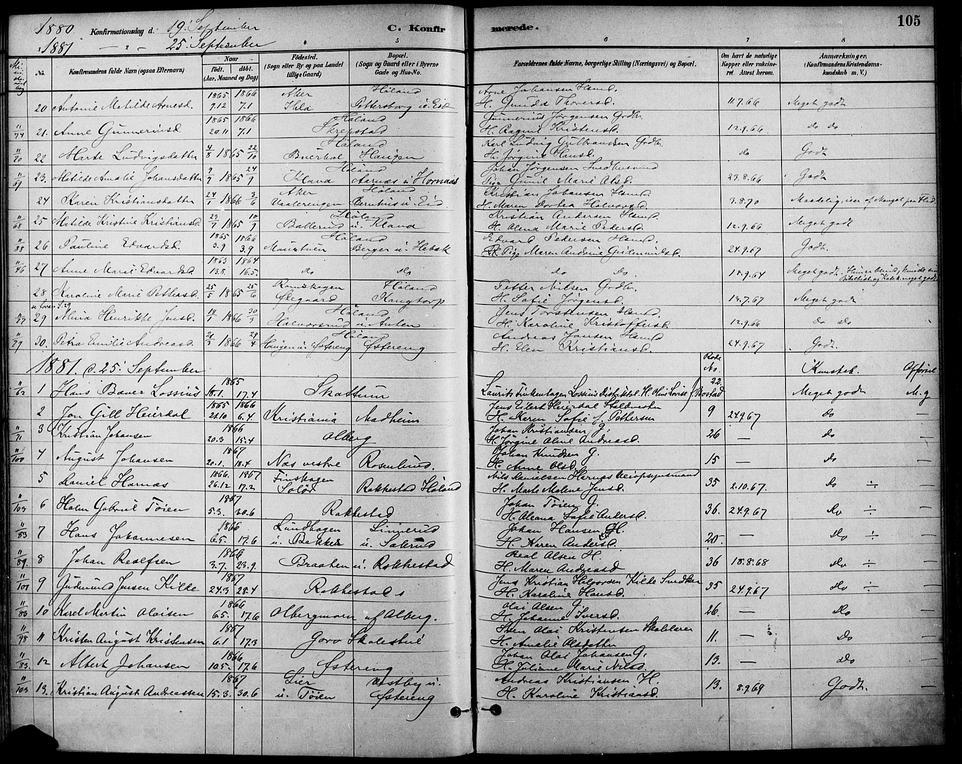 Høland prestekontor Kirkebøker, SAO/A-10346a/F/Fa/L0013: Parish register (official) no. I 13, 1880-1897, p. 105
