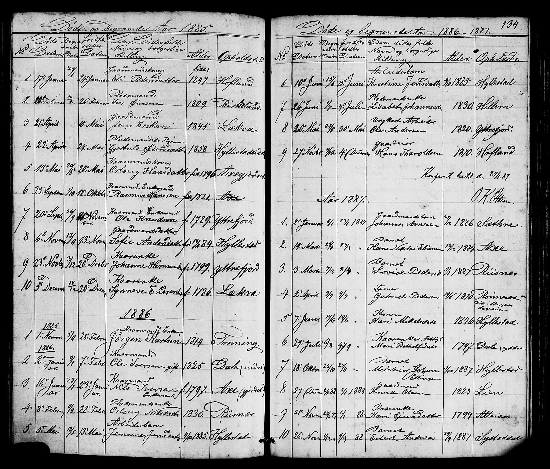 Hyllestad sokneprestembete, SAB/A-80401: Parish register (copy) no. A 2, 1876-1906, p. 134