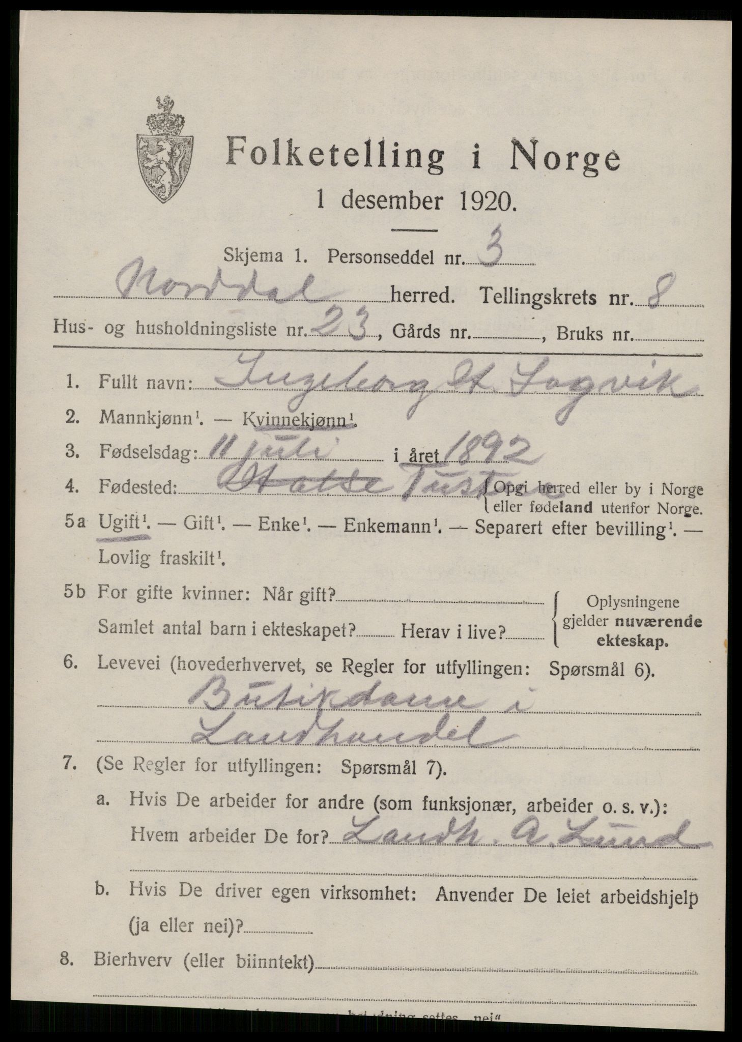 SAT, 1920 census for Norddal, 1920, p. 4283