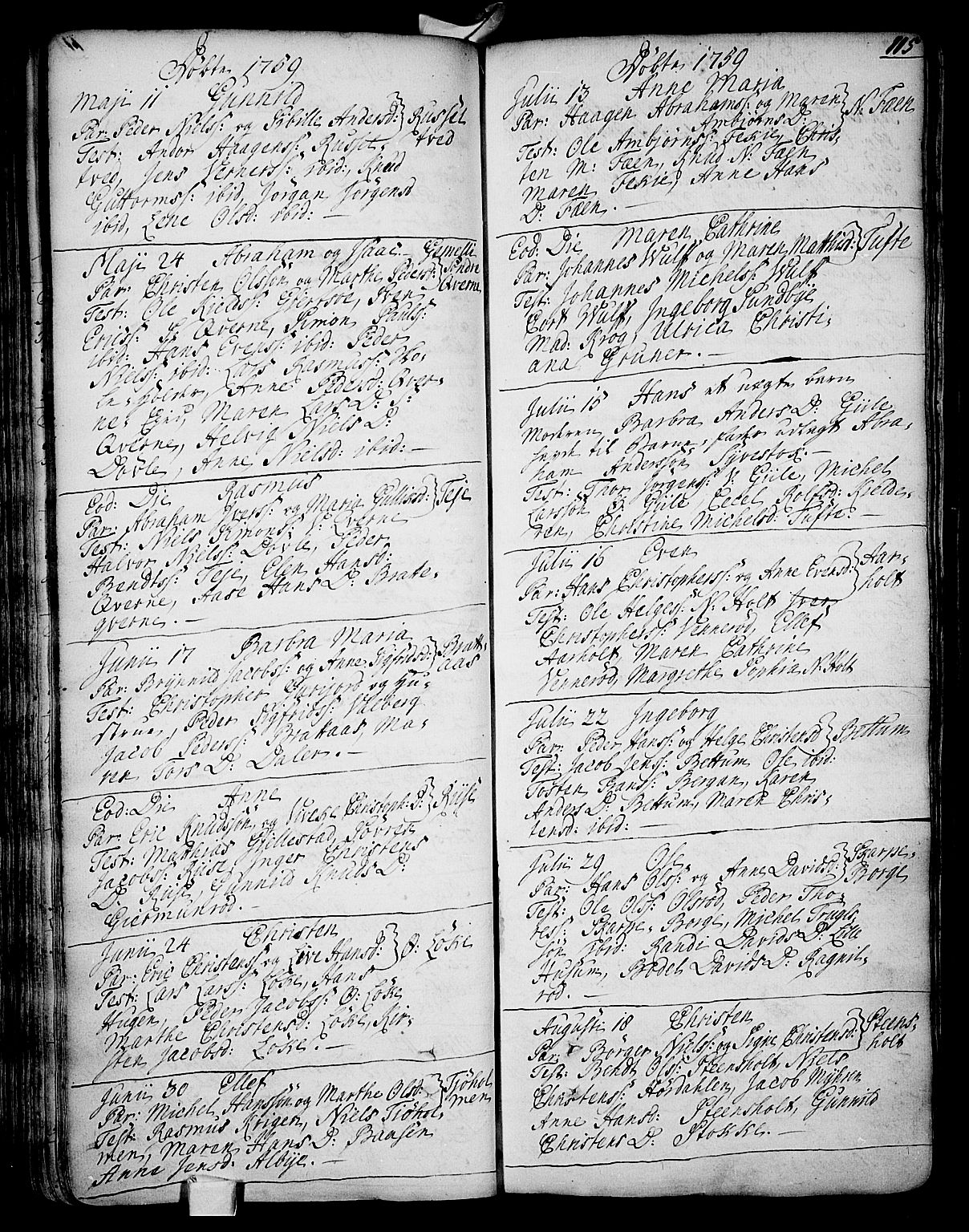 Stokke kirkebøker, AV/SAKO-A-320/F/Fa/L0002: Parish register (official) no. I 2, 1732-1770, p. 115