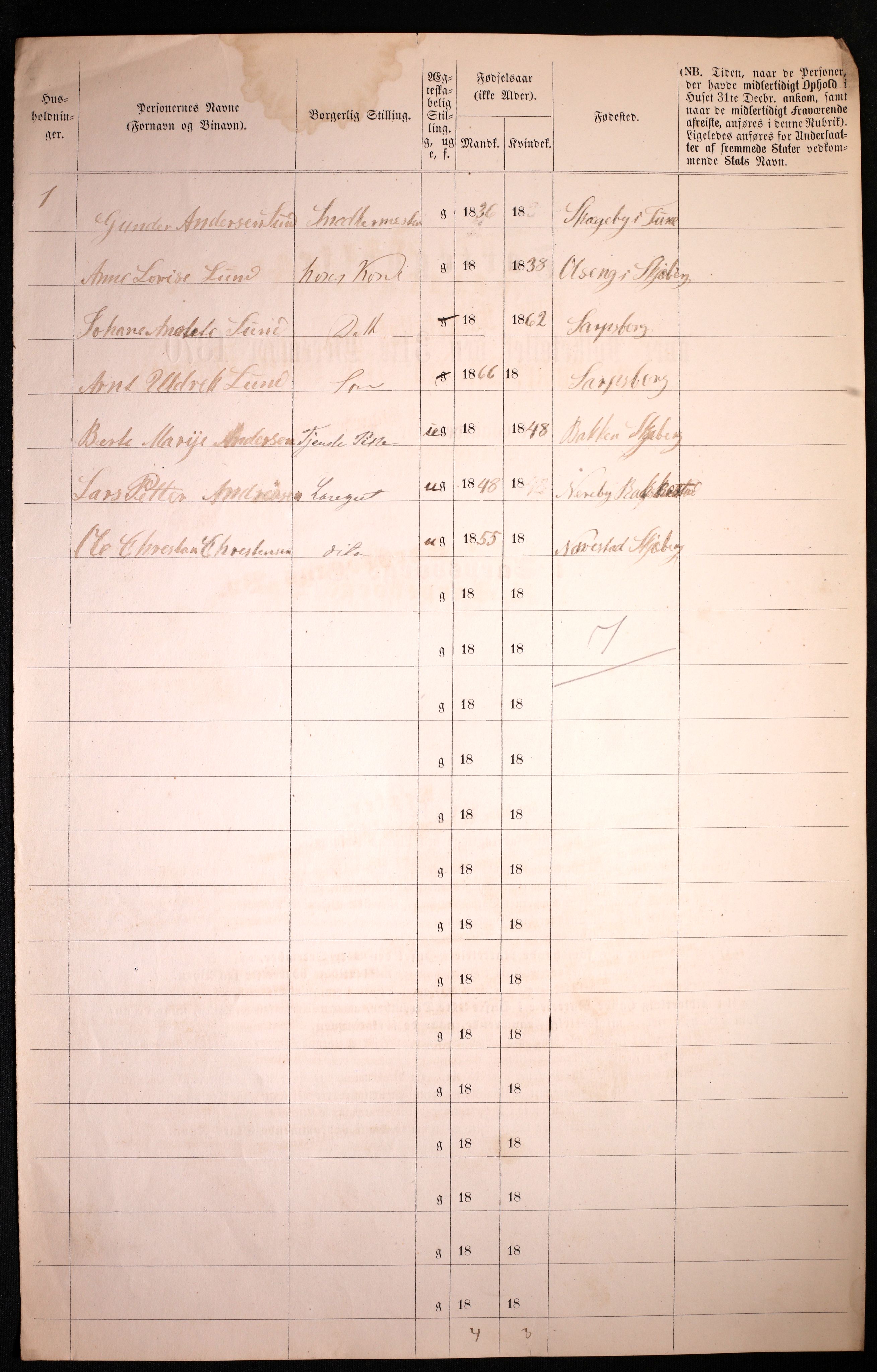 RA, 1870 census for 0102 Sarpsborg, 1870, p. 110