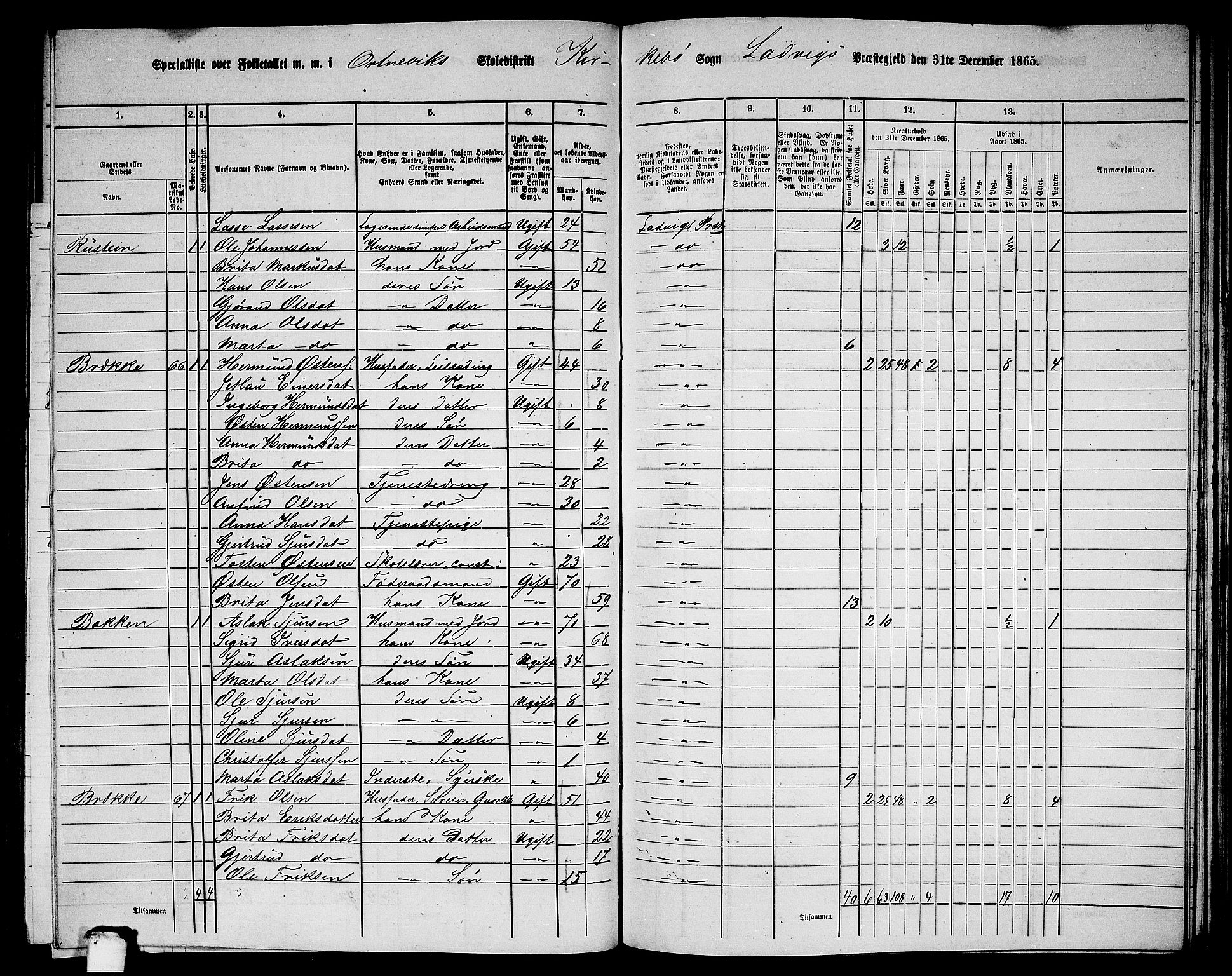 RA, 1865 census for Lavik, 1865, p. 139