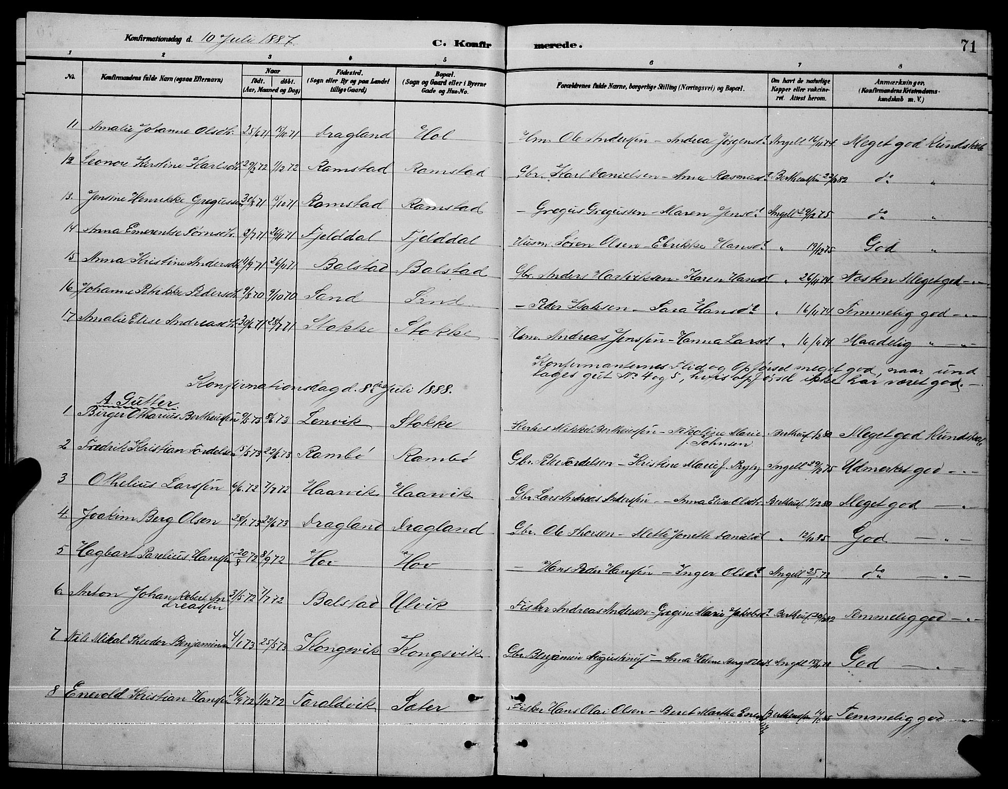 Ministerialprotokoller, klokkerbøker og fødselsregistre - Nordland, SAT/A-1459/865/L0931: Parish register (copy) no. 865C03, 1885-1901, p. 71