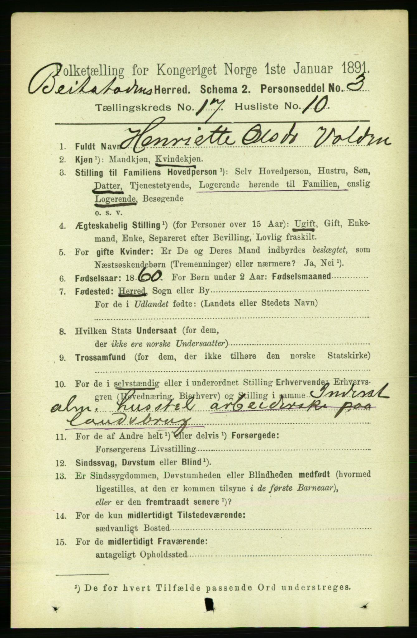 RA, 1891 census for 1727 Beitstad, 1891, p. 4440